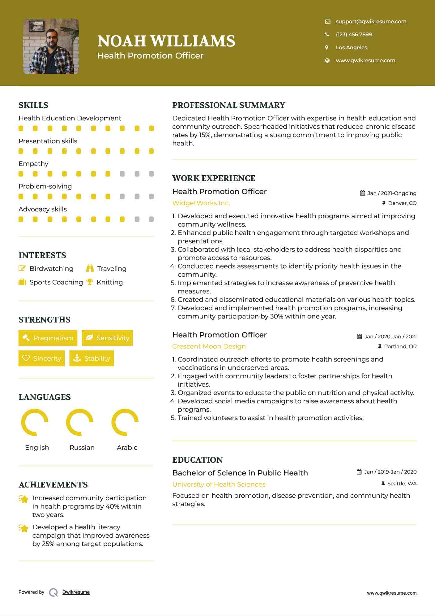 Health Promotion Officer Resume Example