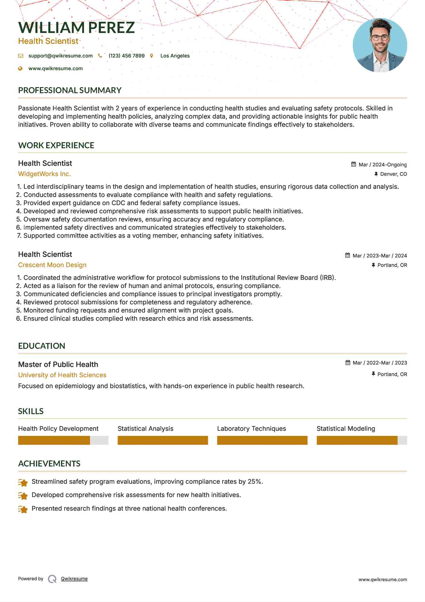 Health Scientist Resume Example