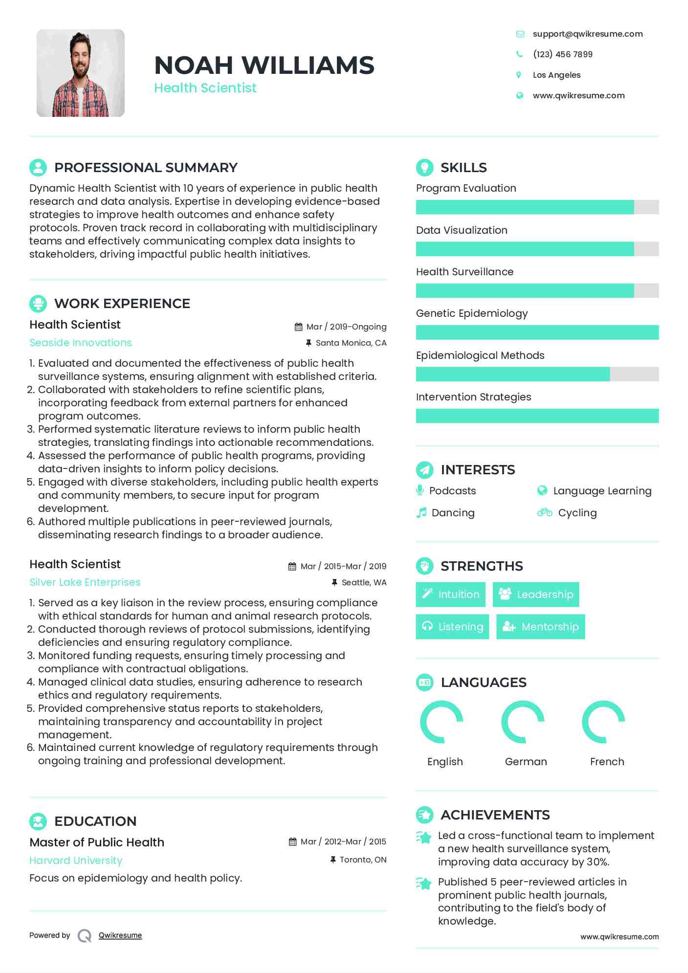 Health Scientist Resume Example