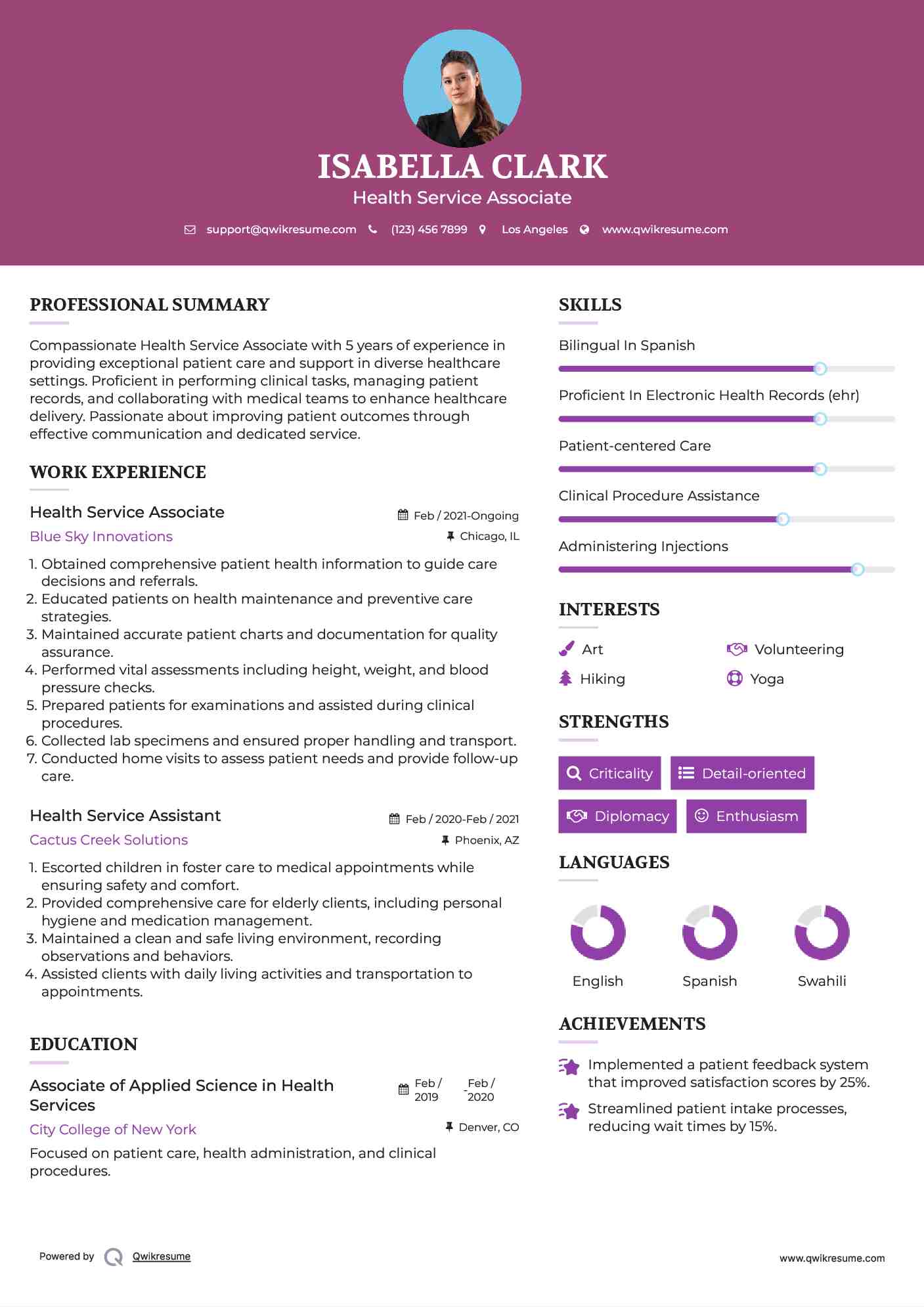 Health Service Associate Resume Template