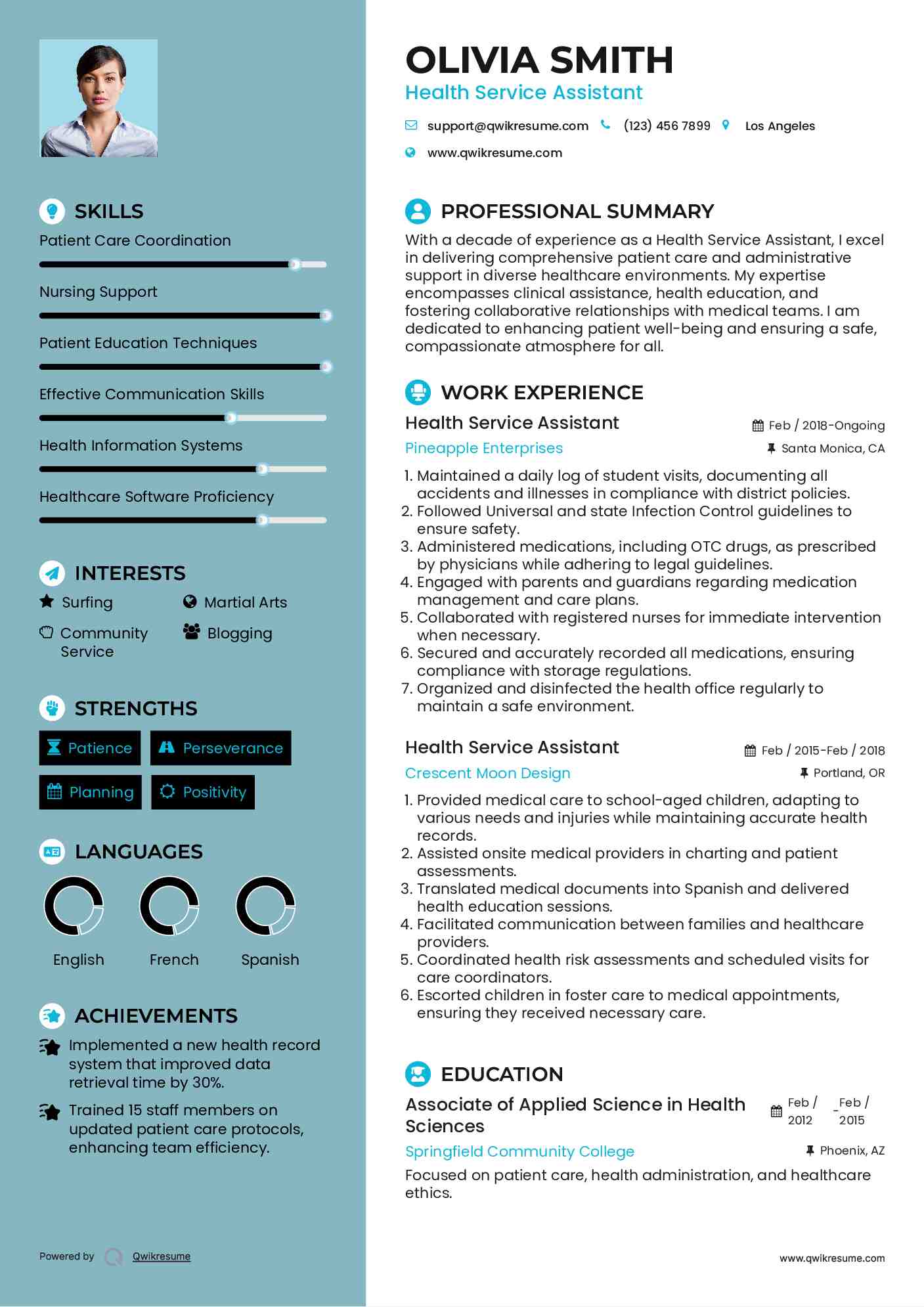 Health Service Assistant Resume Template