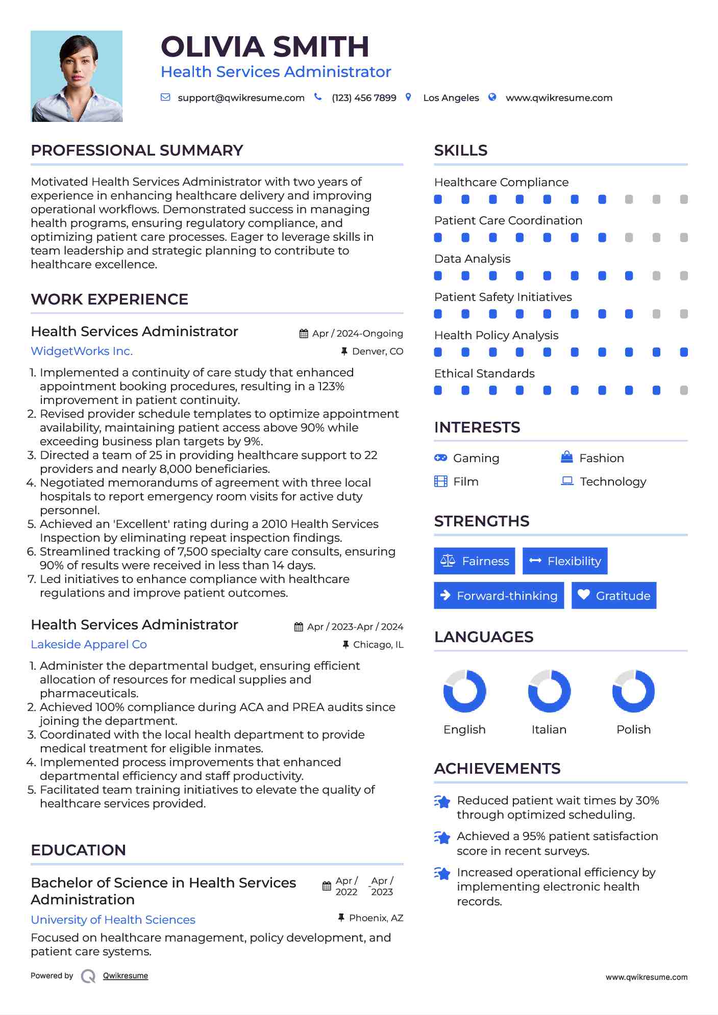 Health Services Administrator Resume Template