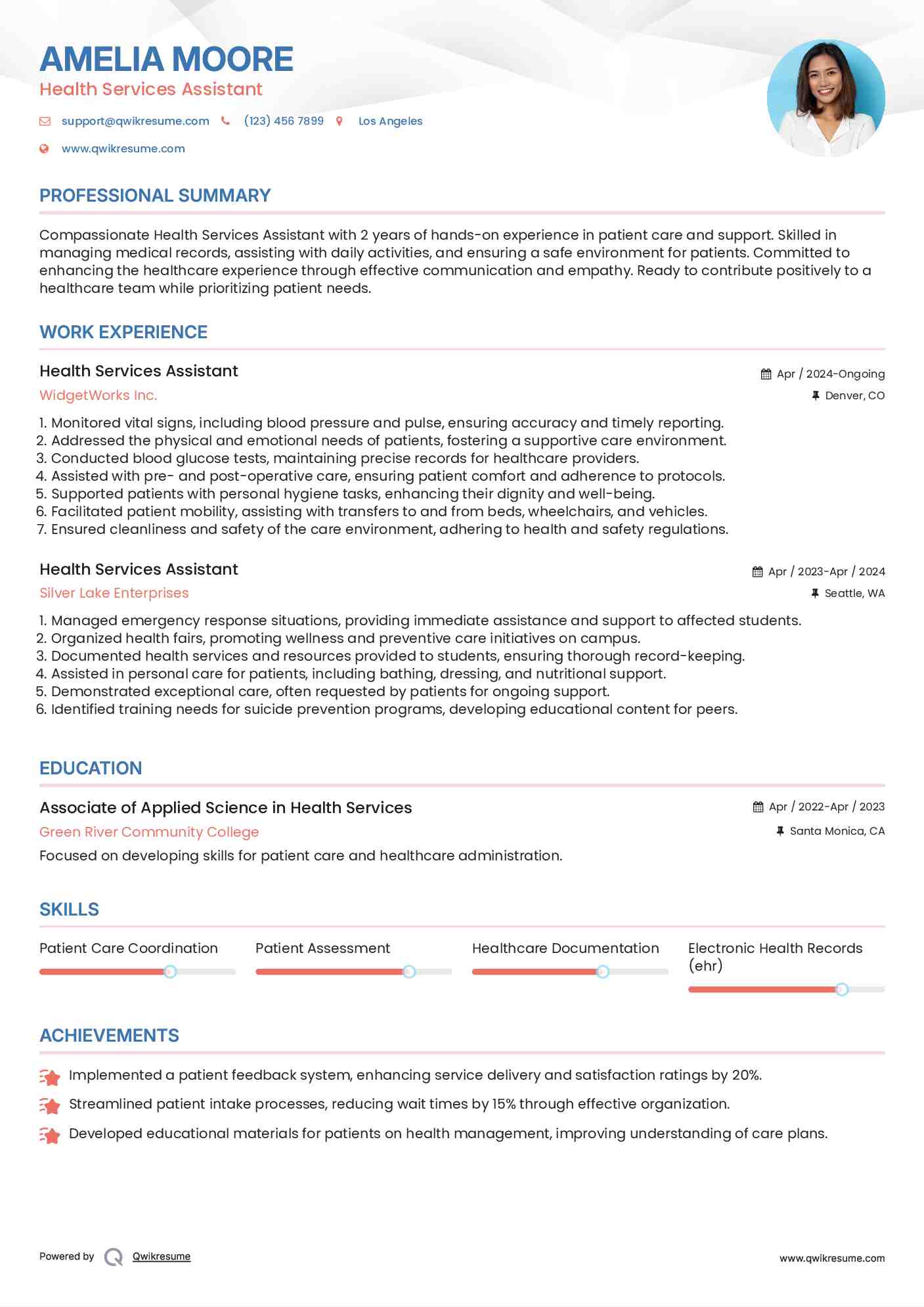 Health Services Assistant Resume Format