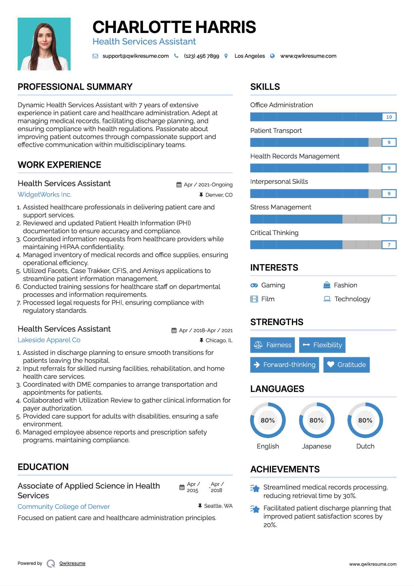 Health Services Assistant Resume Model