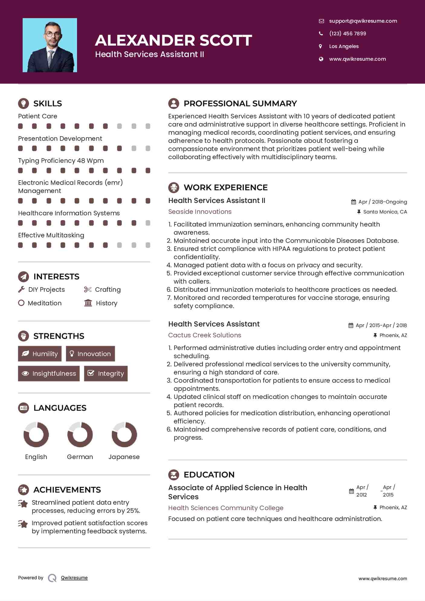 Health Services Assistant II Resume Template