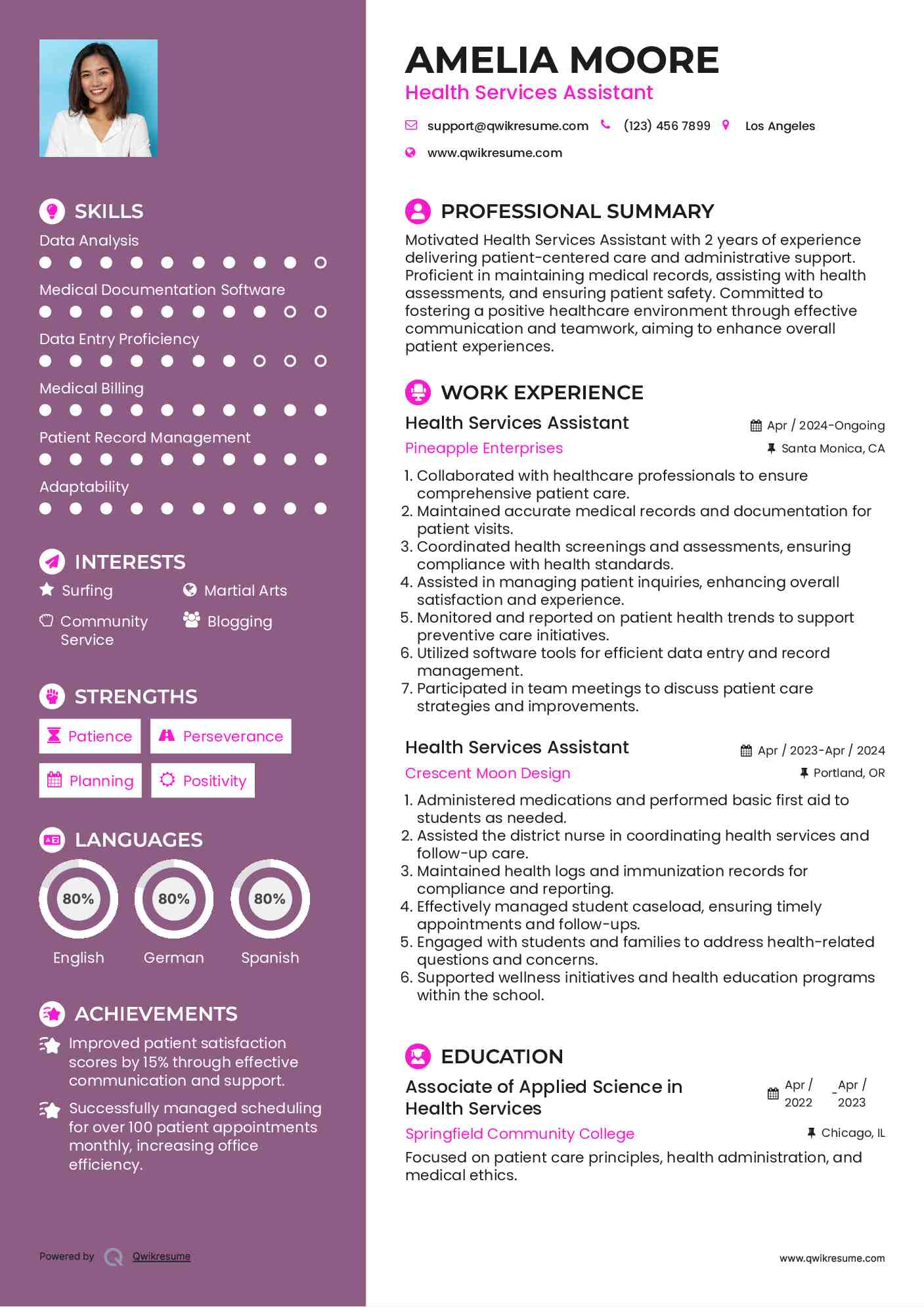 Health Services Assistant Resume Template