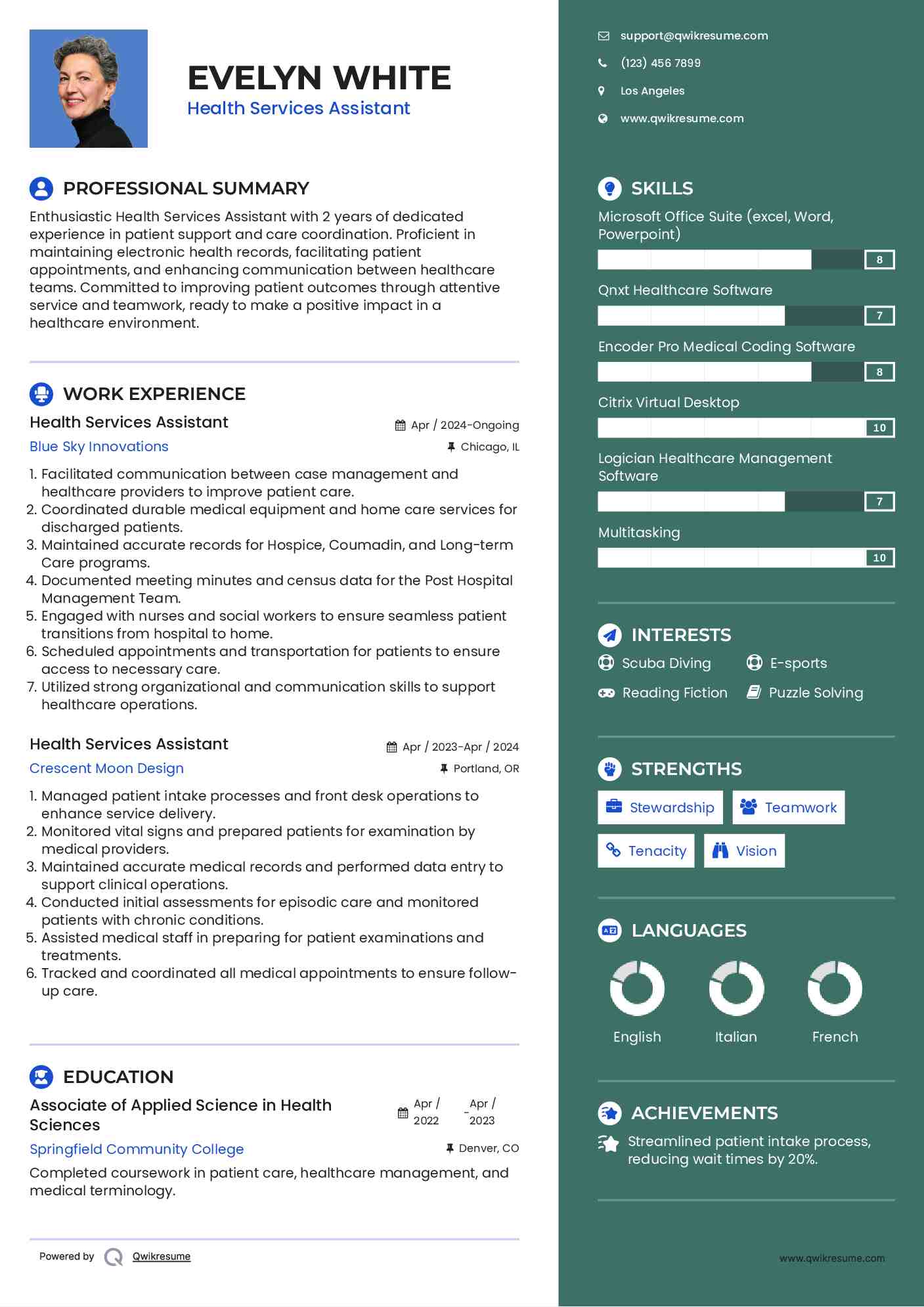 Health Services Assistant Resume Example