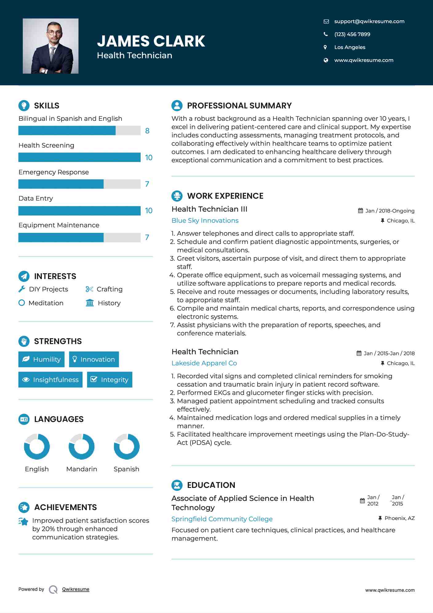 Health Technician III Resume Model