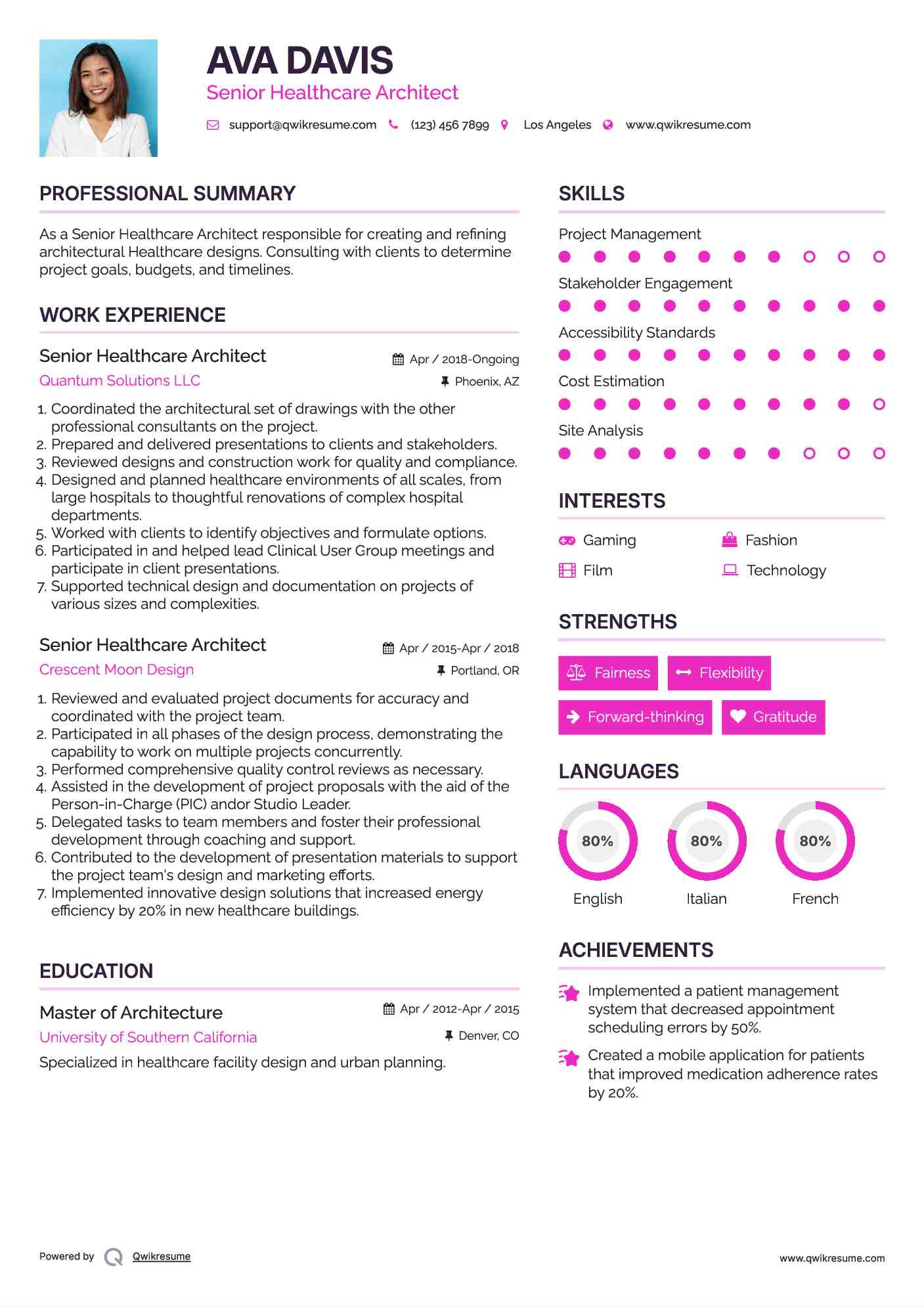 Senior Healthcare Architect Resume Example