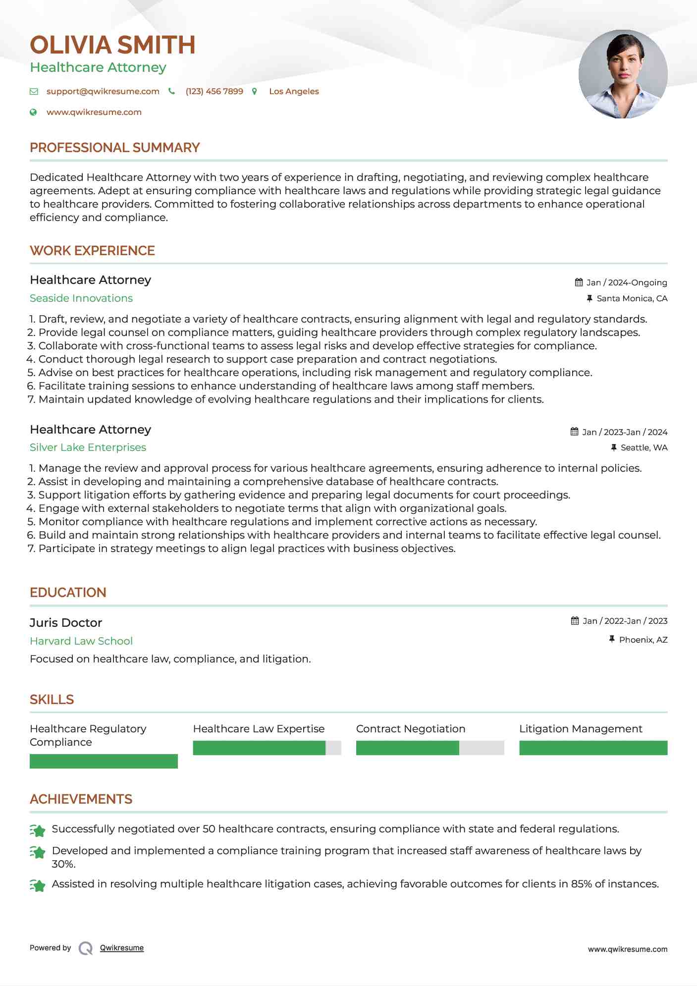 Healthcare Attorney Resume Model