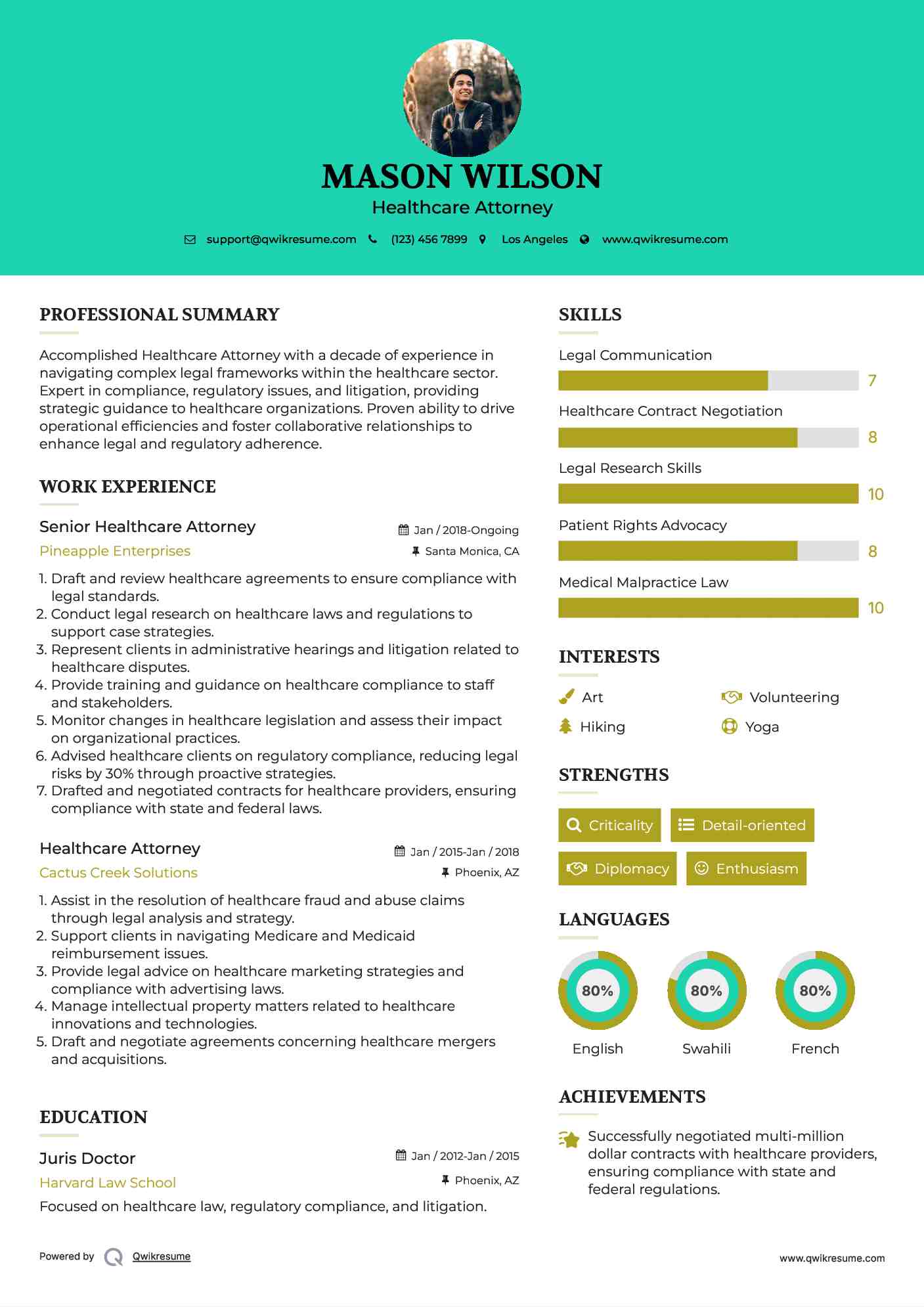 Senior Healthcare Attorney Resume Example