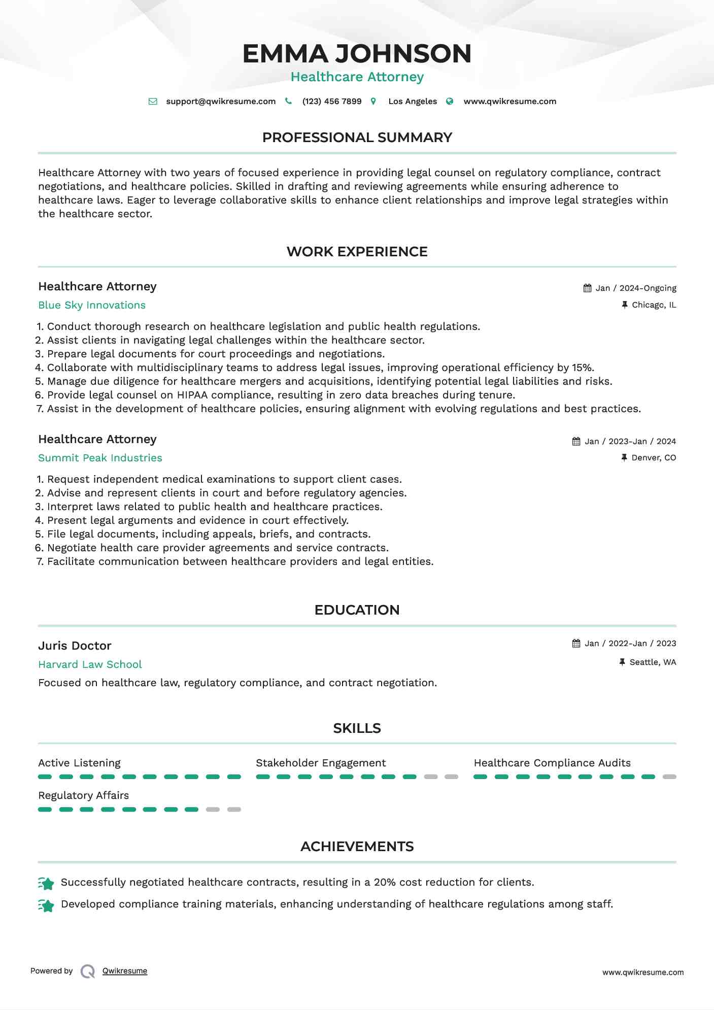 Healthcare Attorney Resume Example