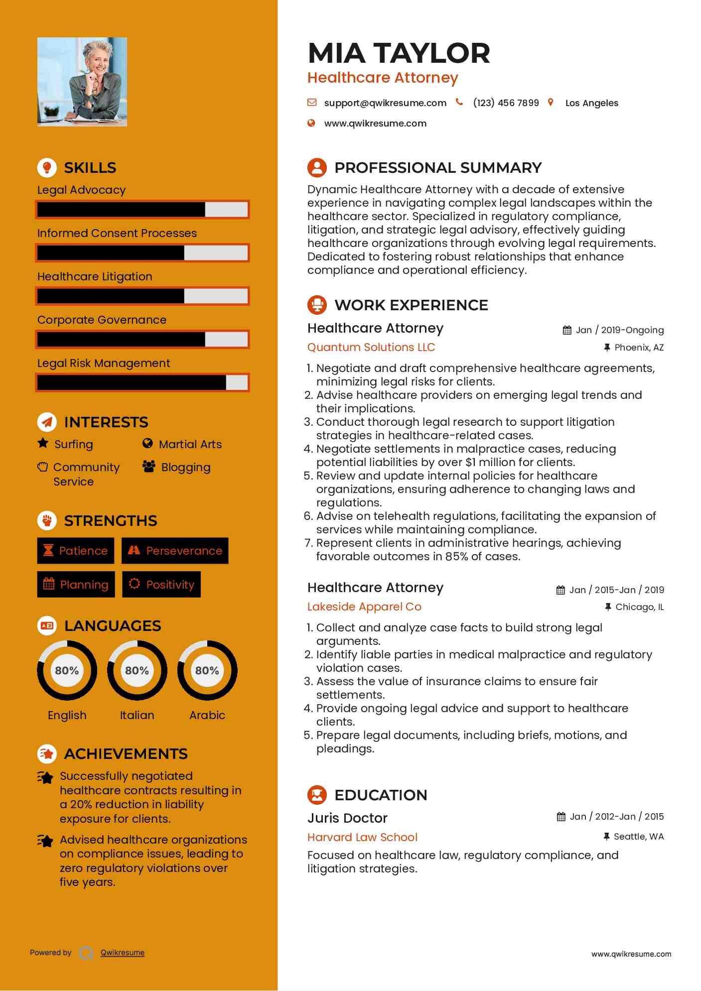 Healthcare Attorney Resume Example