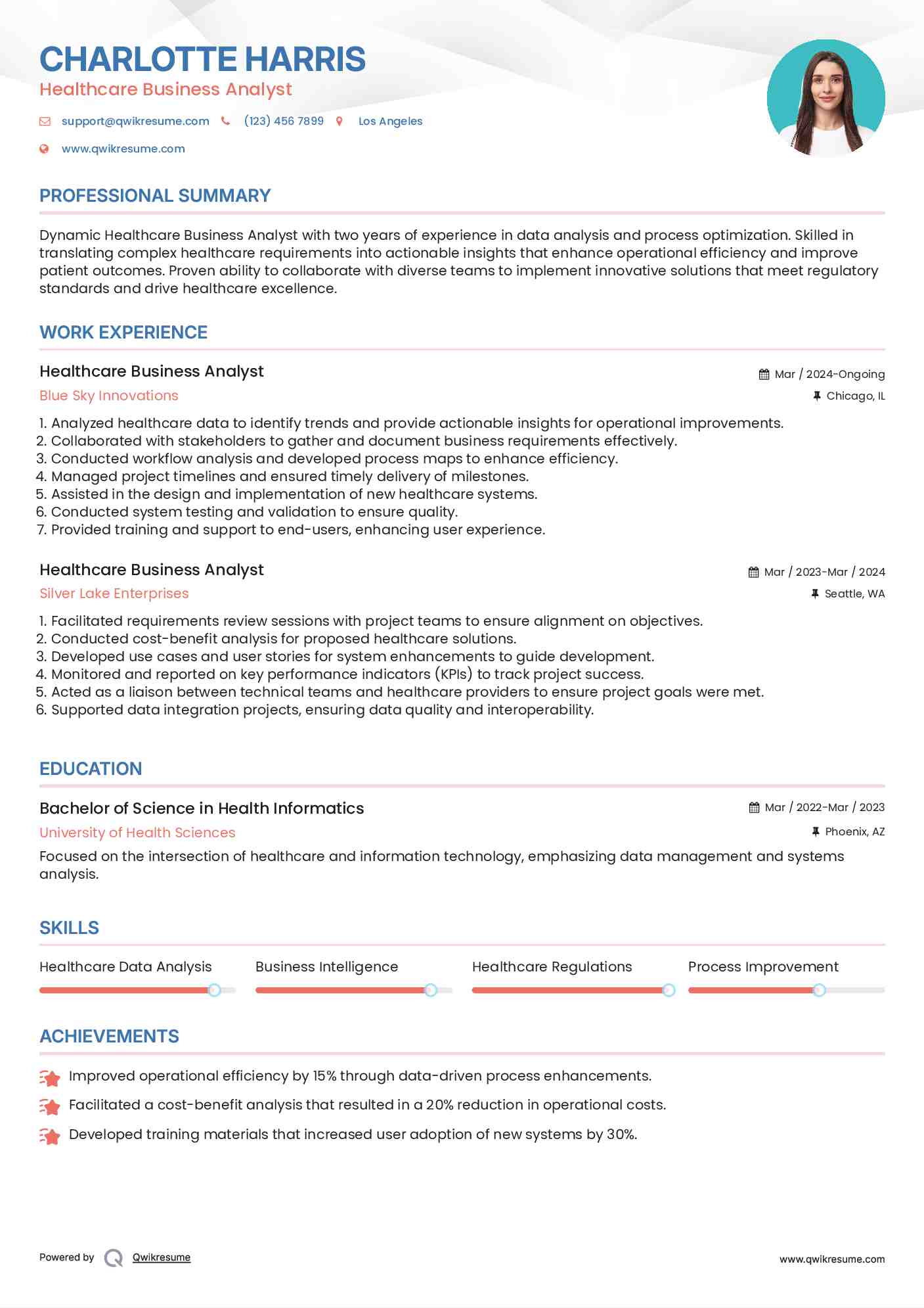 Healthcare Business Analyst Resume Format