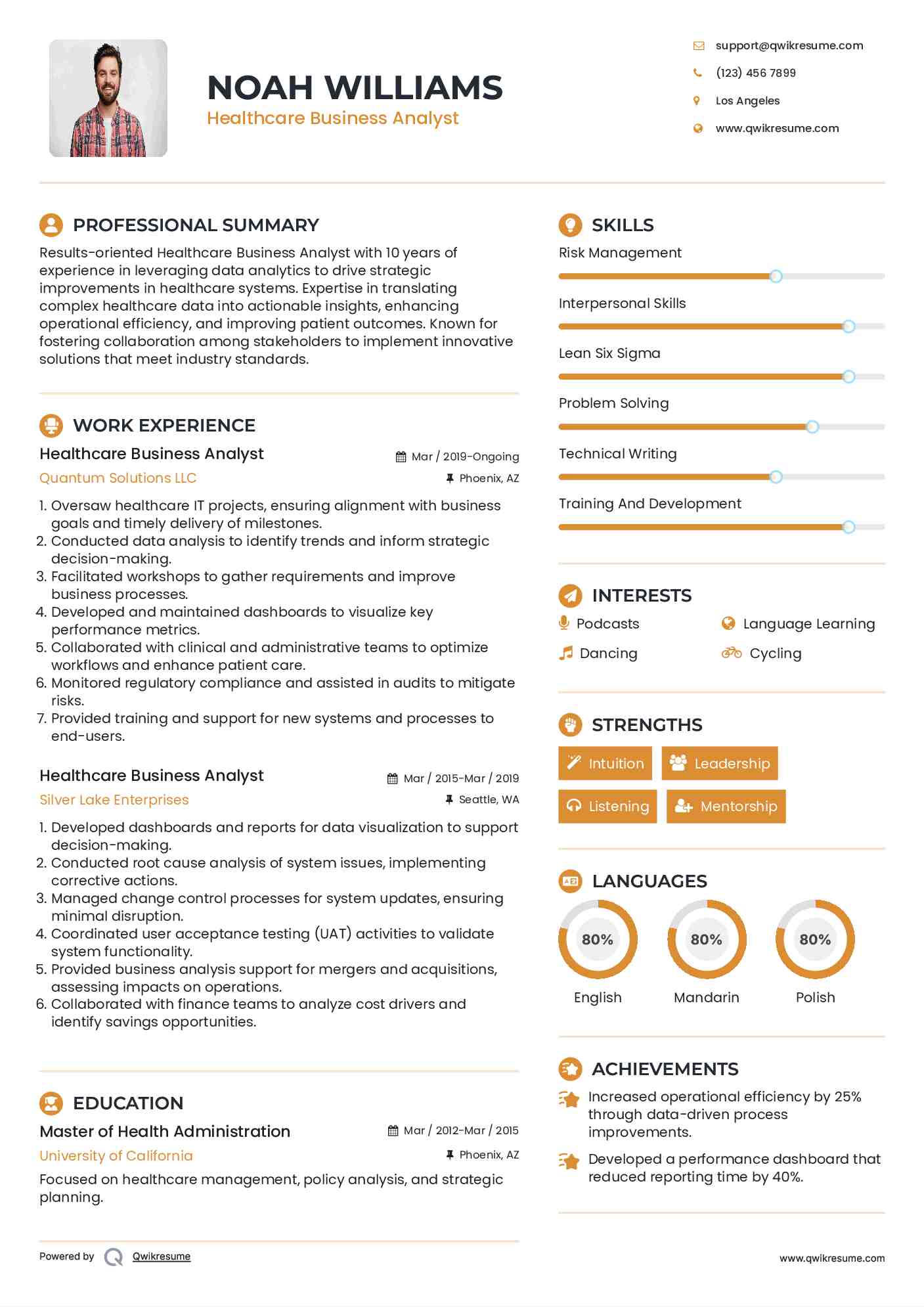 Healthcare Business Analyst Resume Model