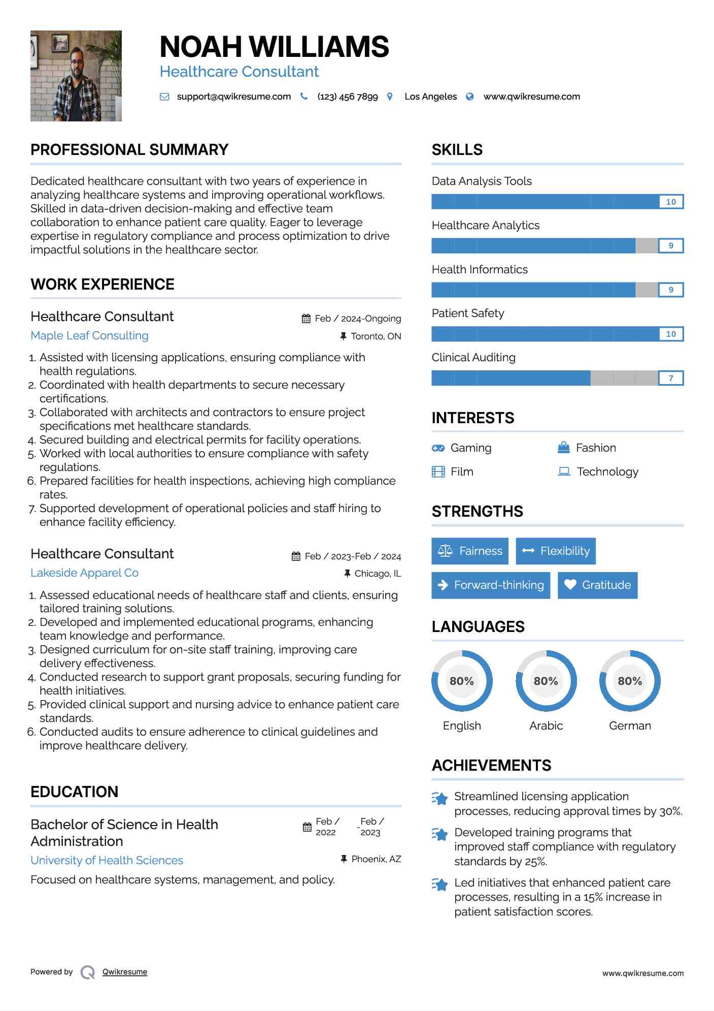 Healthcare Consultant Resume Example