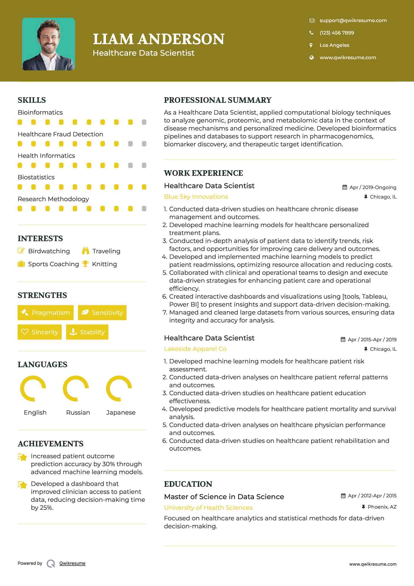 Healthcare Data Scientist Resume Sample