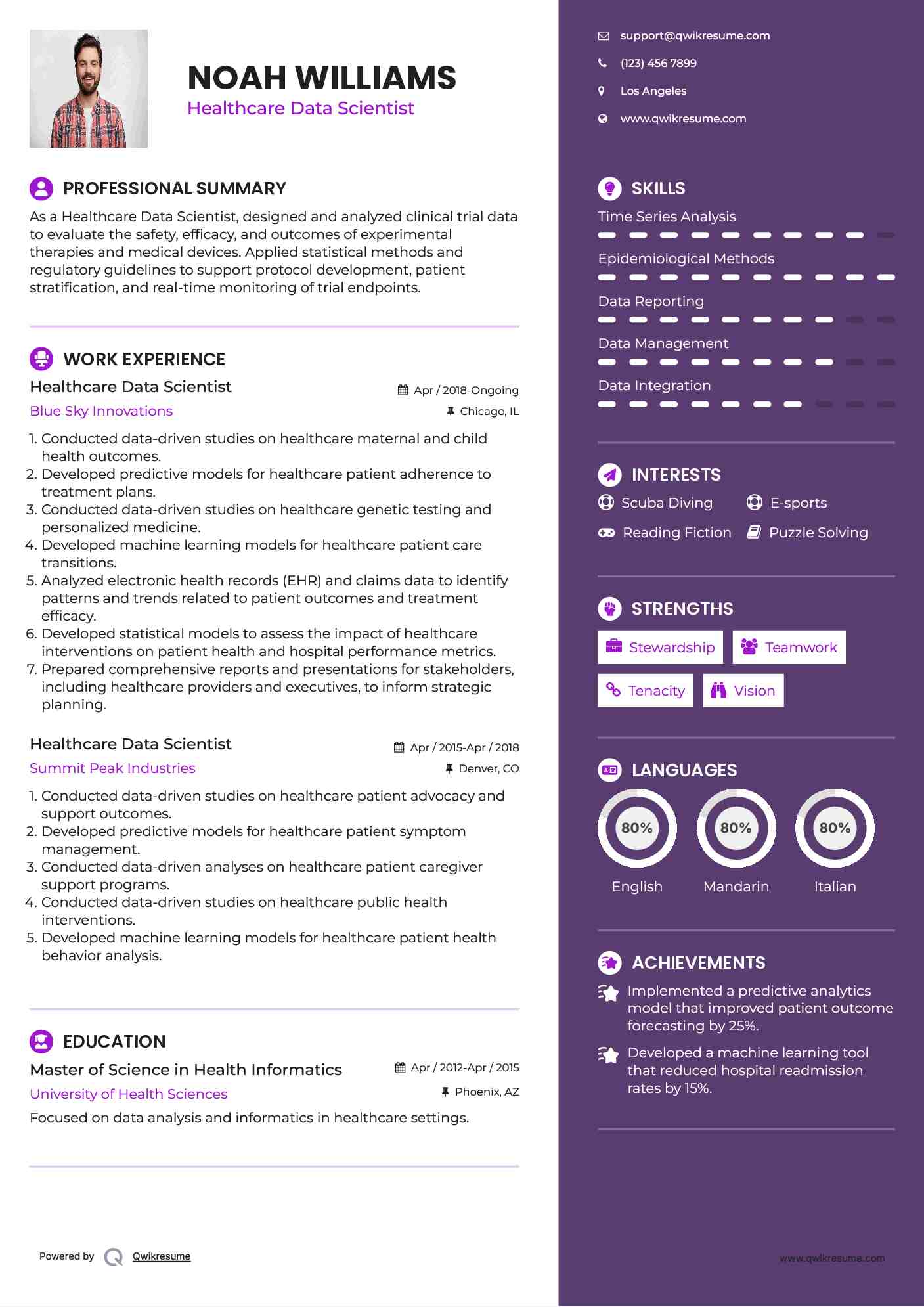Healthcare Data Scientist Resume Example