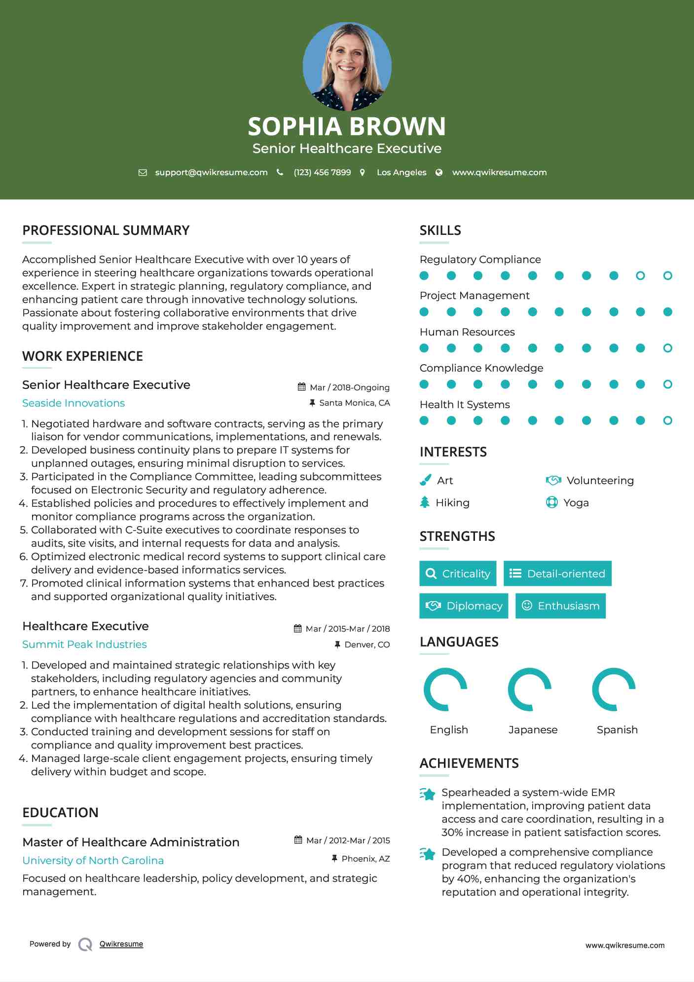 Senior Healthcare Executive Resume Example