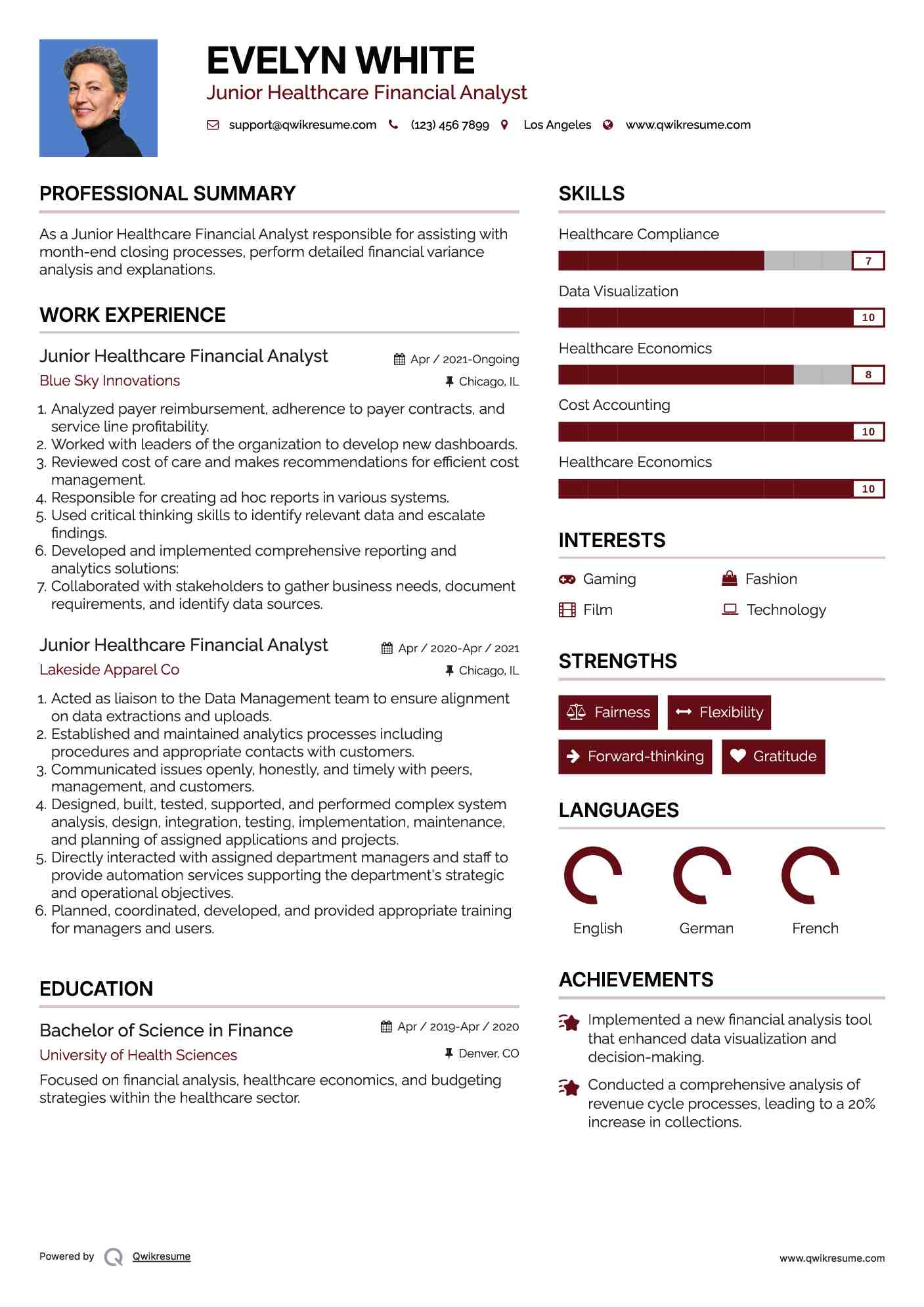 Junior Healthcare Financial Analyst Resume Model