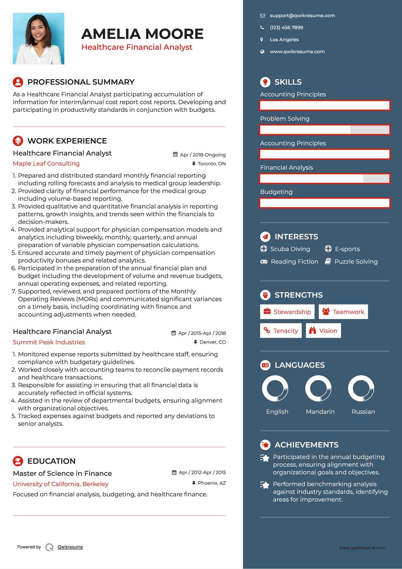 Healthcare Financial Analyst Resume Sample