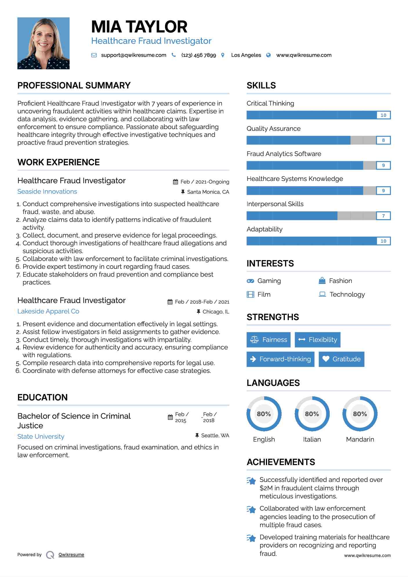 Healthcare Fraud Investigator Resume Model