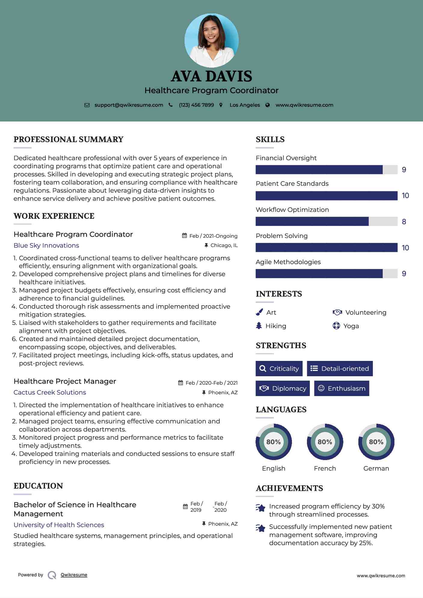 Healthcare Program Coordinator Resume Sample