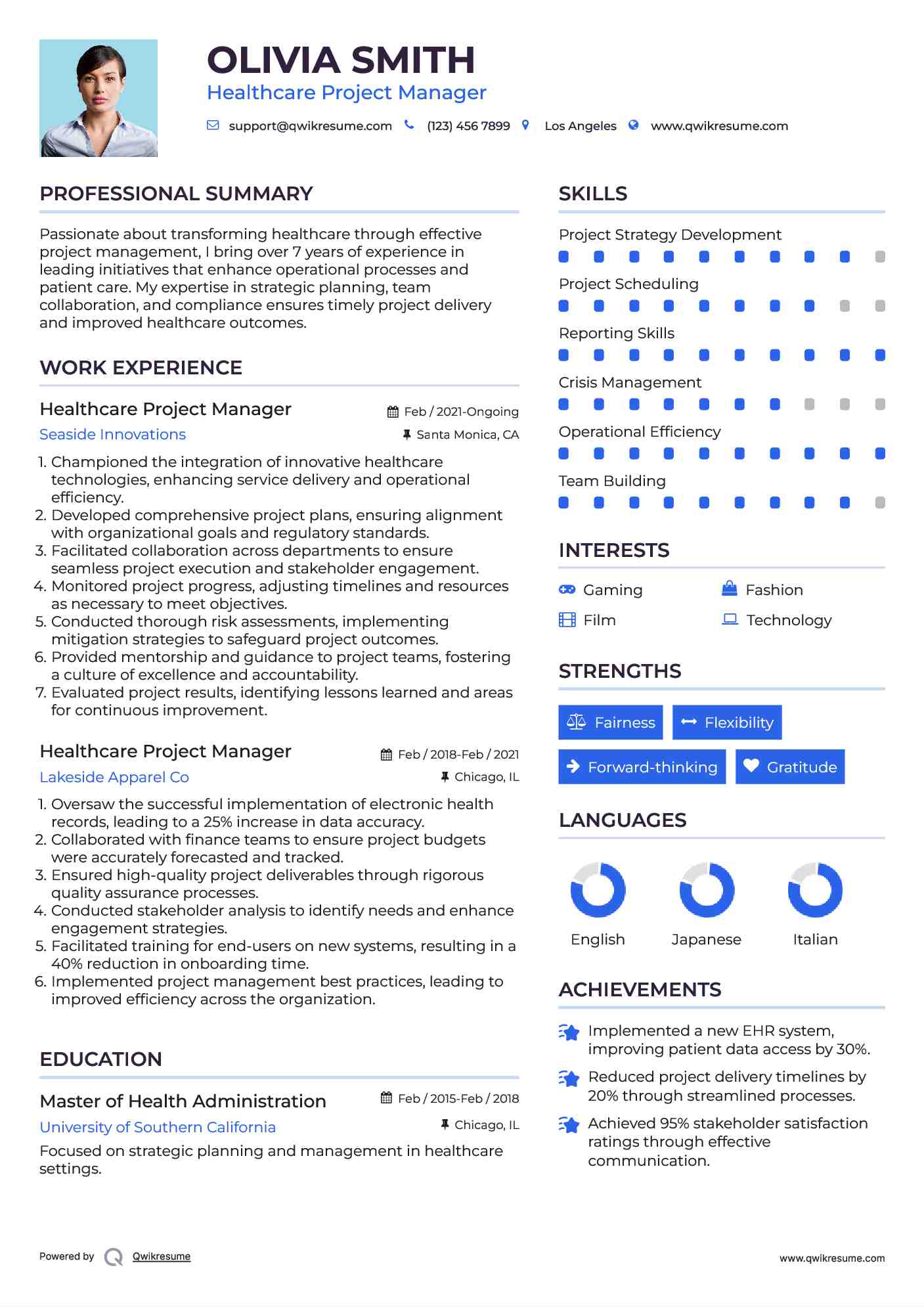Healthcare Project Manager Resume Sample