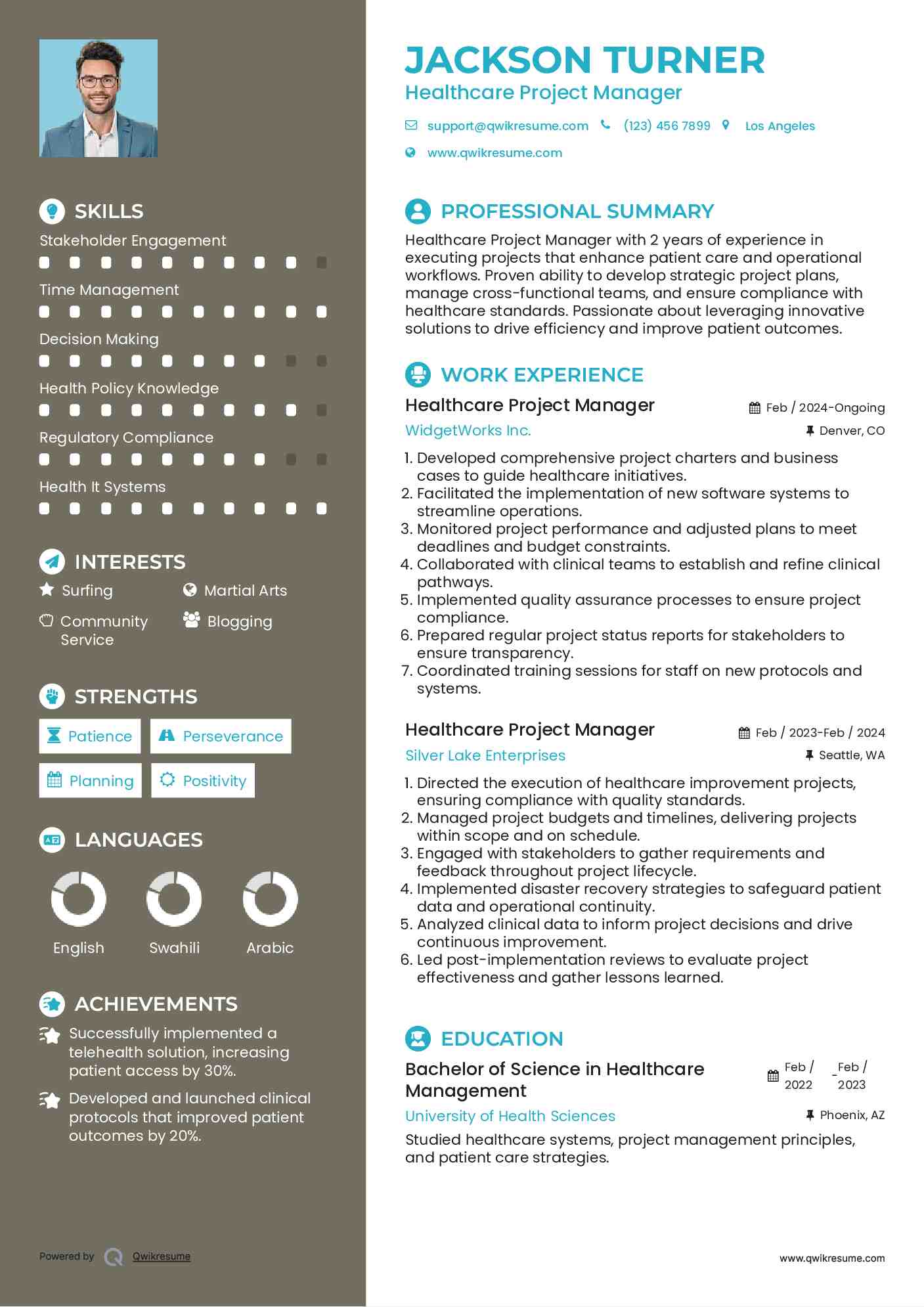 Healthcare Project Manager Resume Template