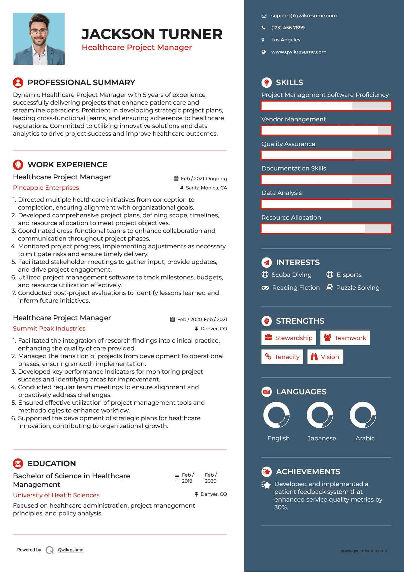 Healthcare Project Manager Resume Model