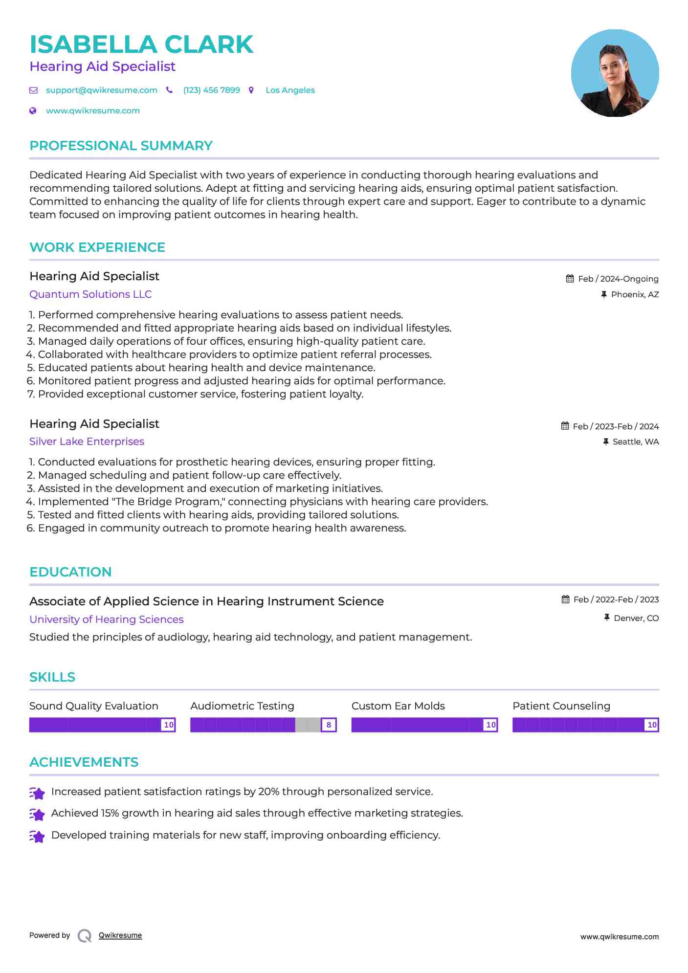 Hearing Aid Specialist Resume Model
