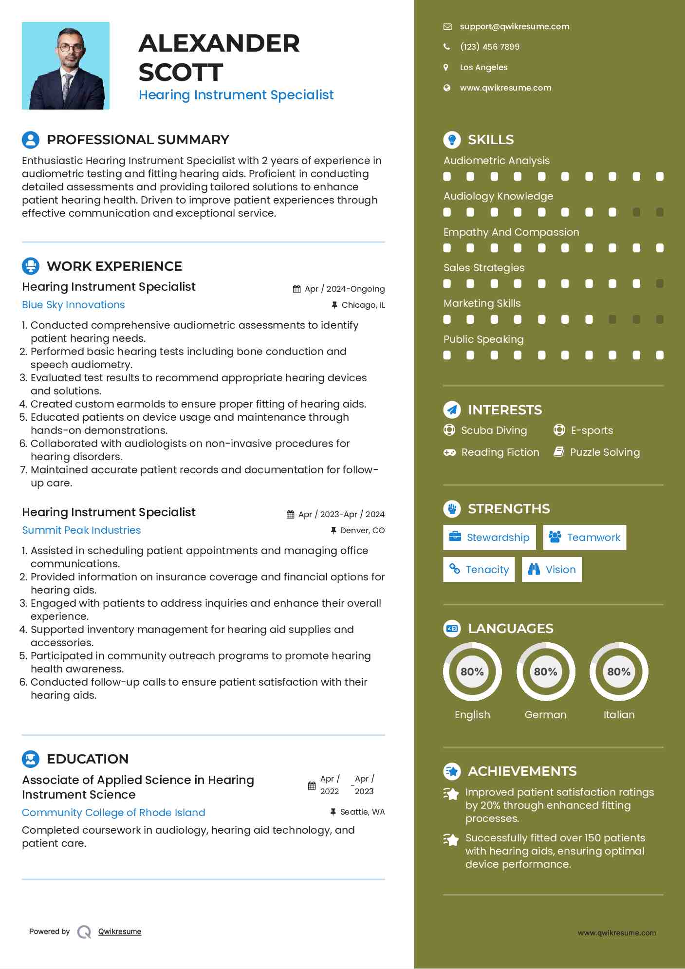 Hearing Instrument Specialist Resume Model