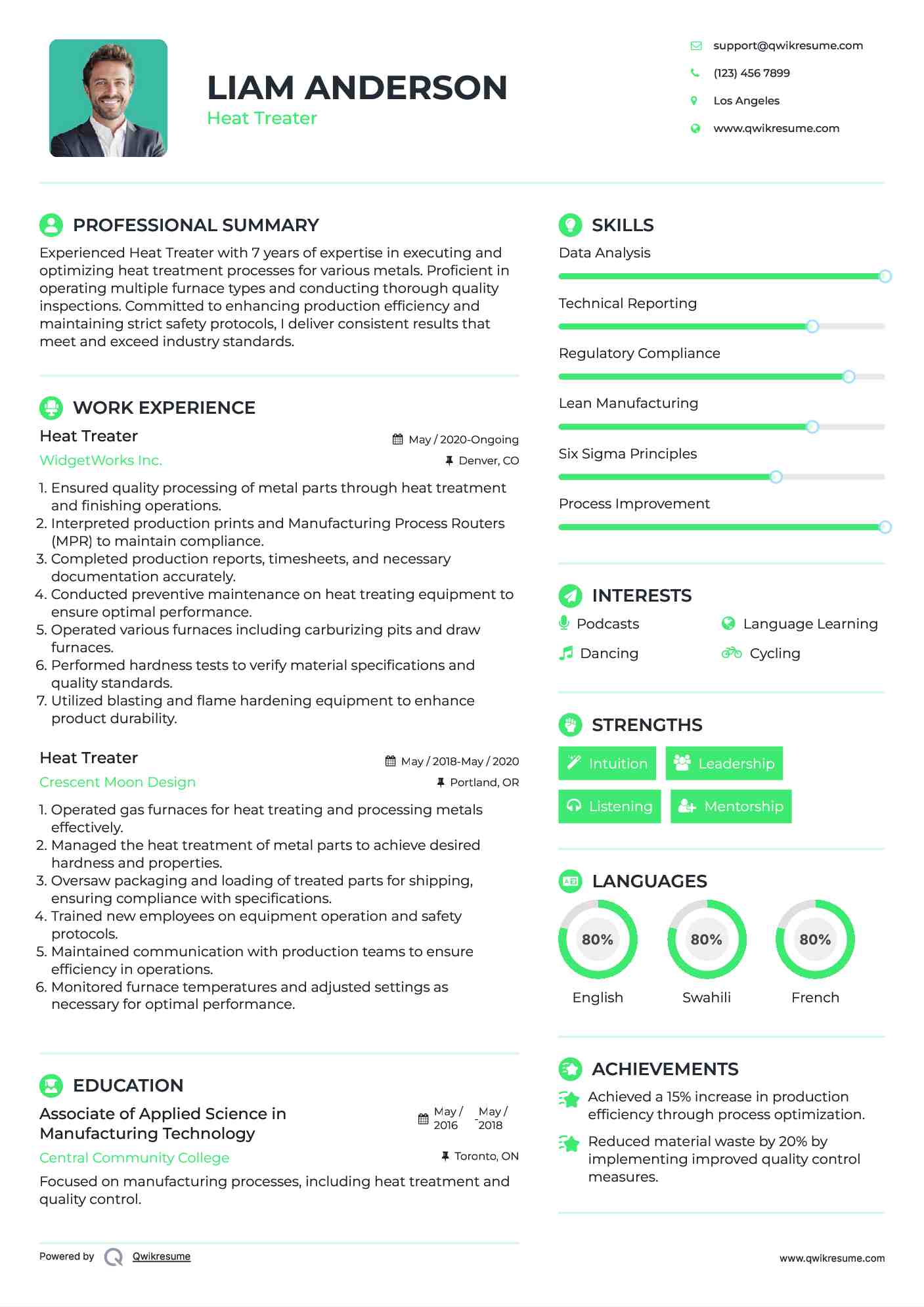 Heat Treater Resume Sample