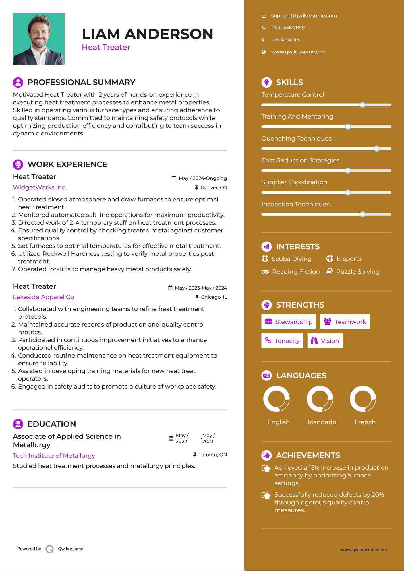 Heat Treater Resume Example