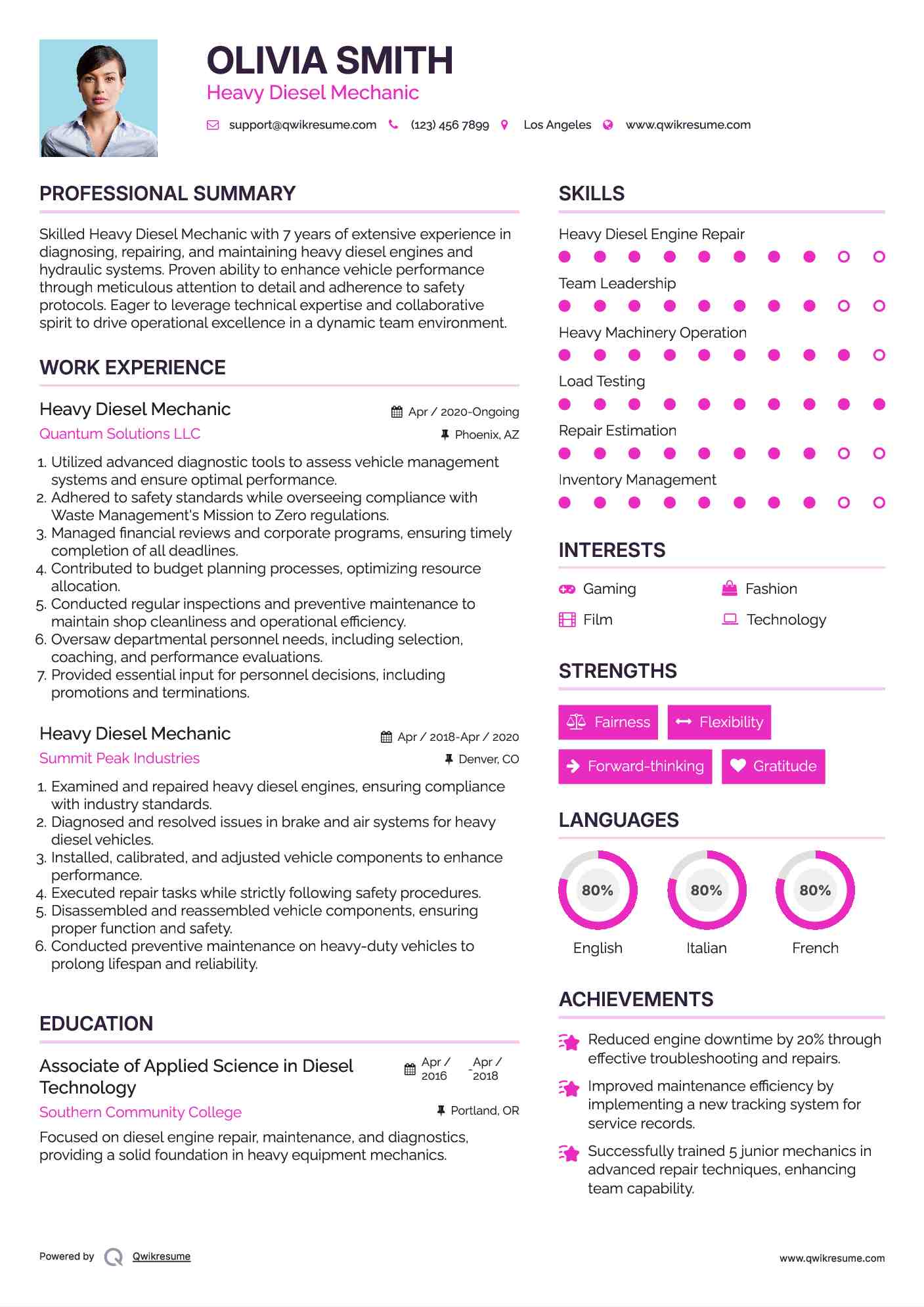 Heavy Diesel Mechanic Resume Example