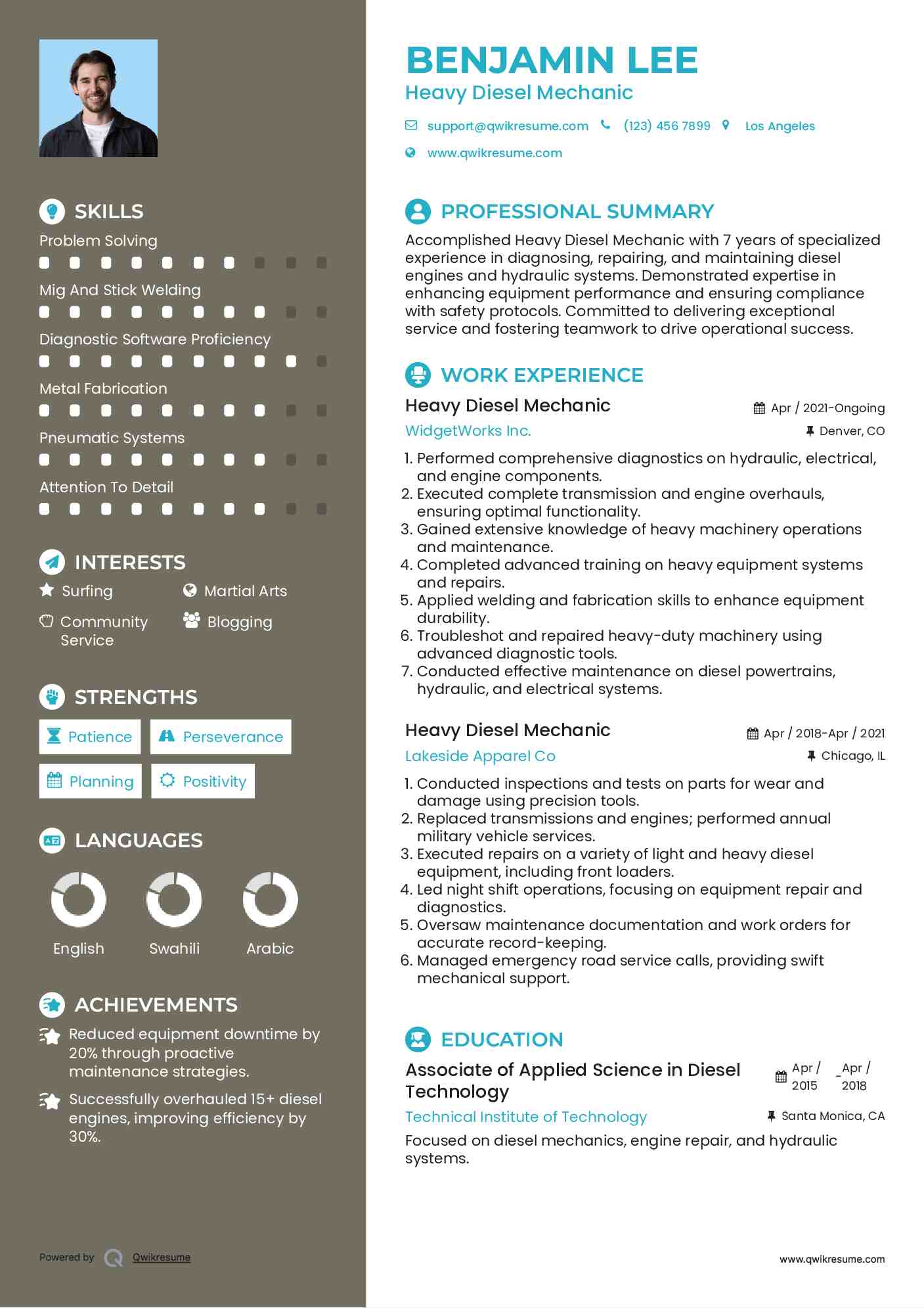 Heavy Diesel Mechanic Resume Sample
