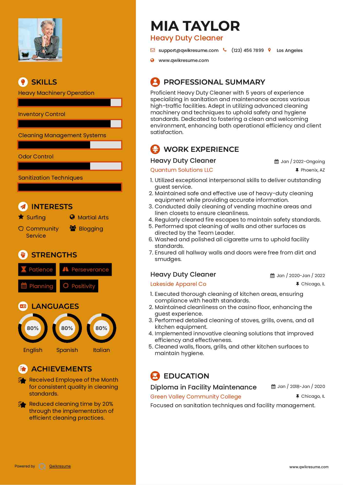 Heavy Duty Cleaner Resume Format