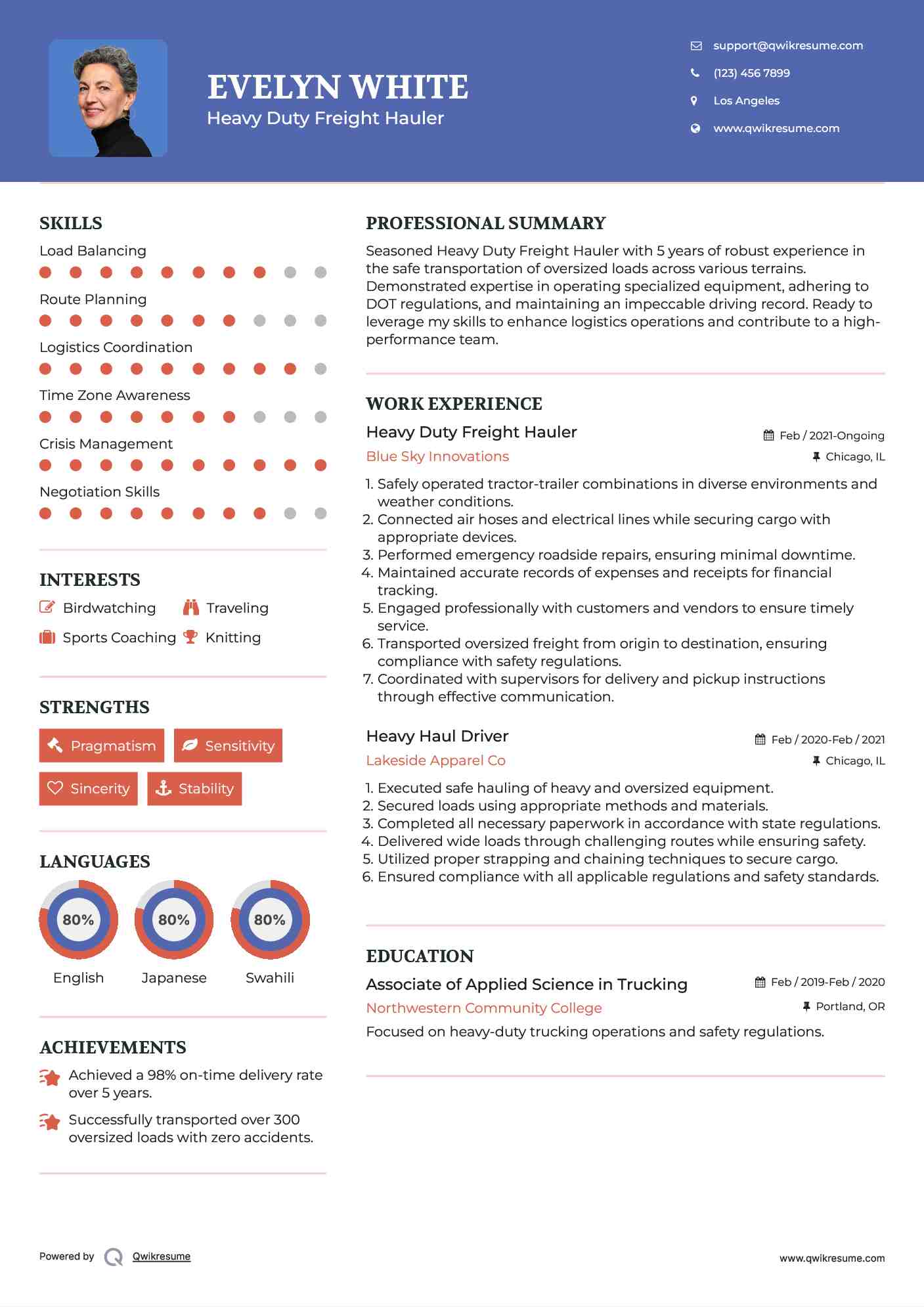 Heavy Duty Freight Hauler Resume Model
