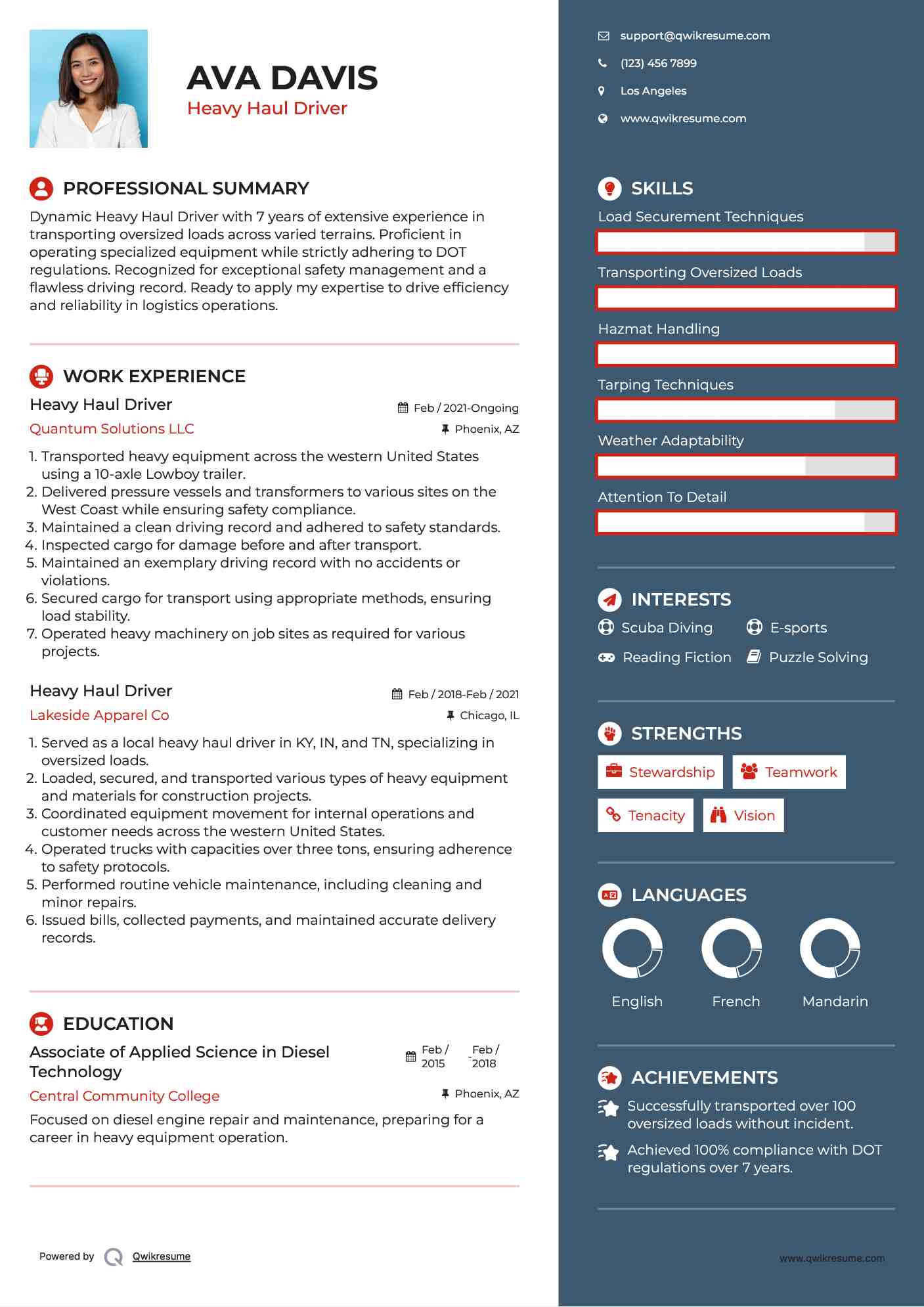 Heavy Haul Driver Resume Template
