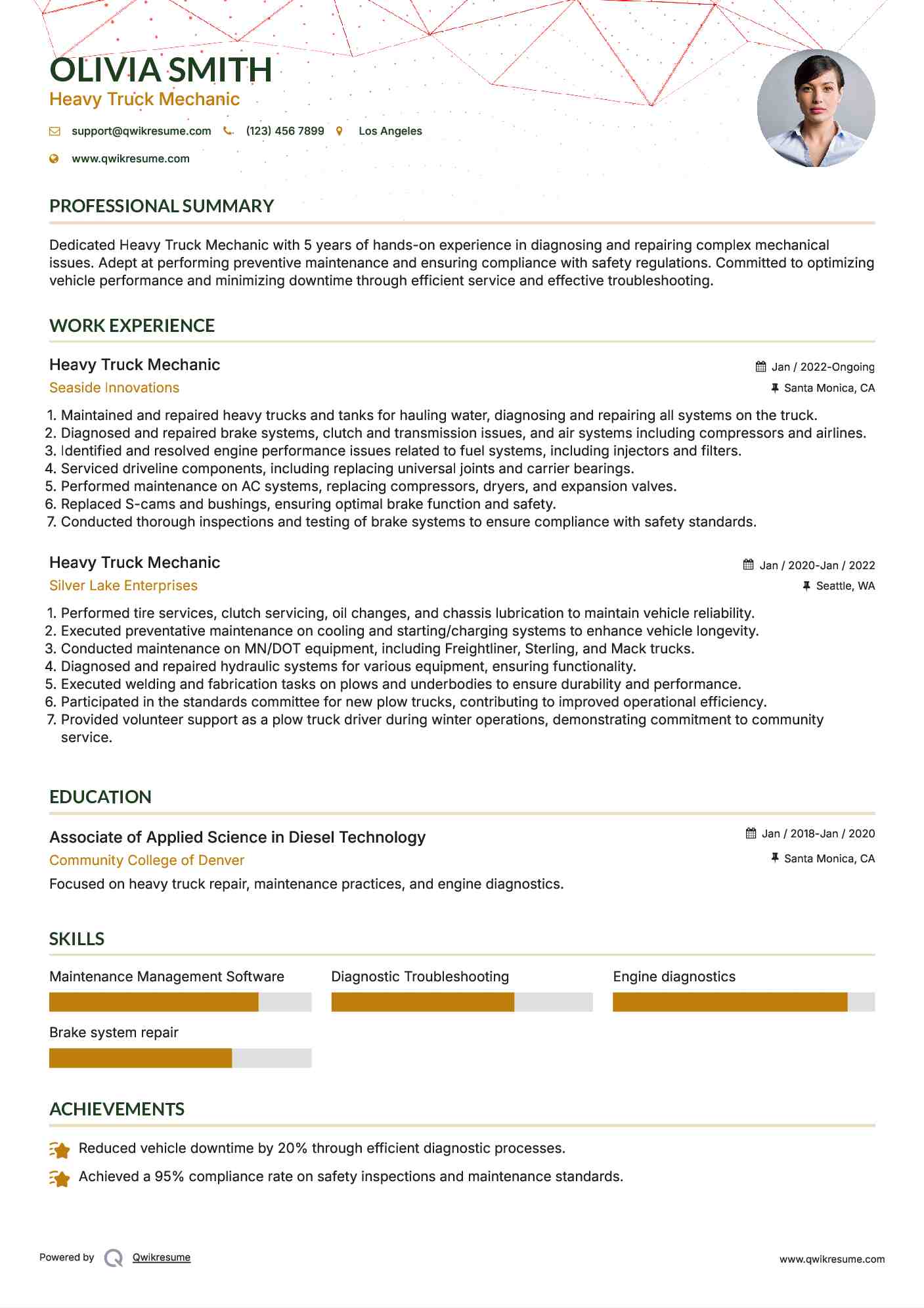 Heavy Truck Mechanic Resume Format