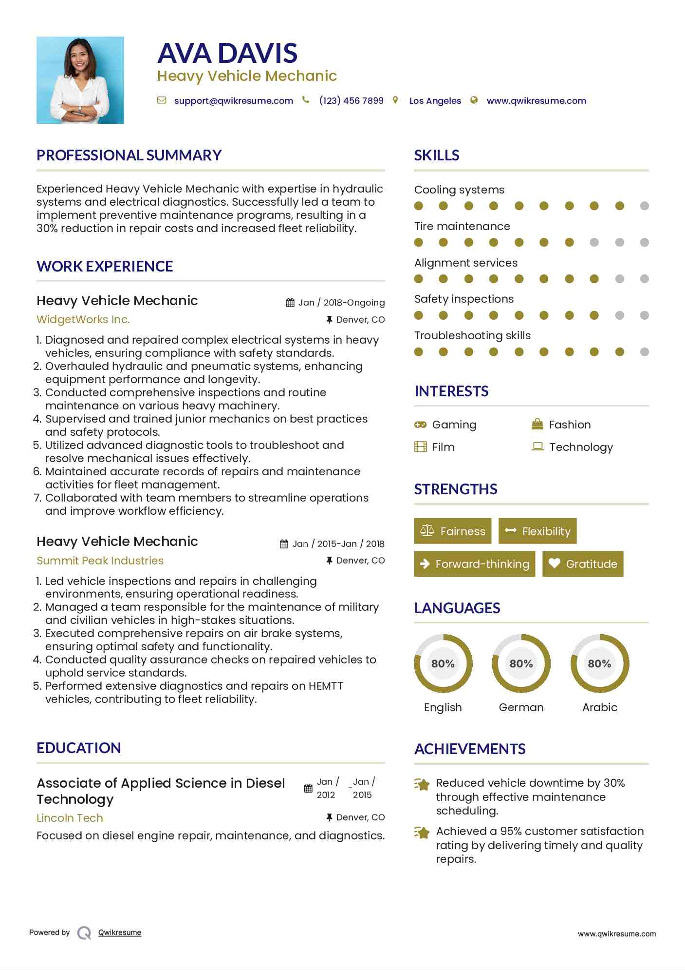 Heavy Vehicle Mechanic Resume Example