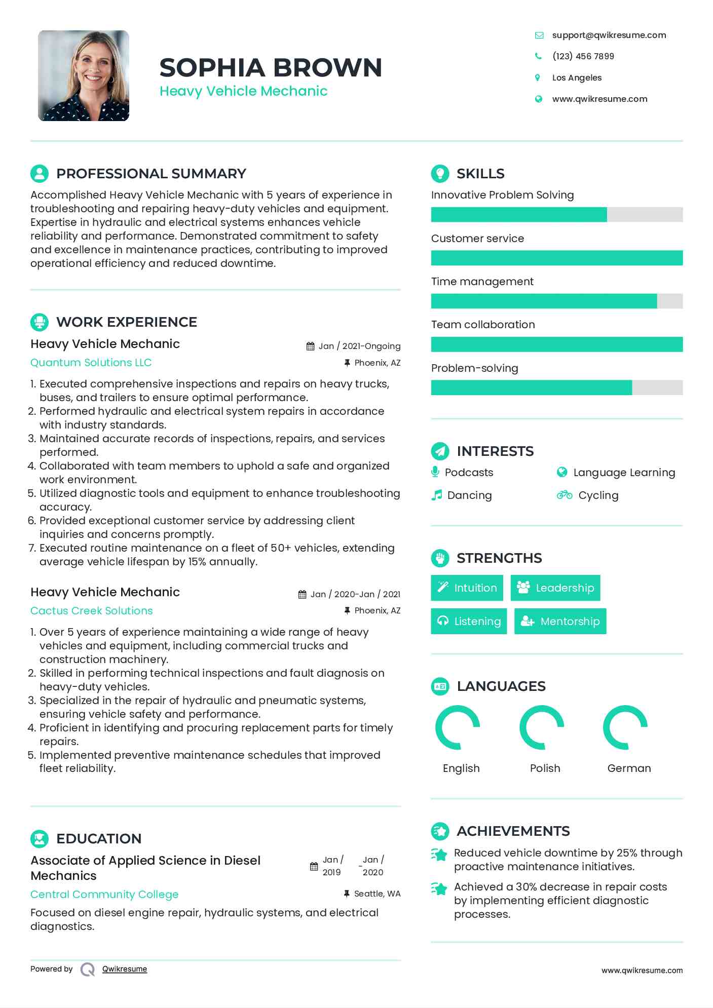 Heavy Vehicle Mechanic Resume Template