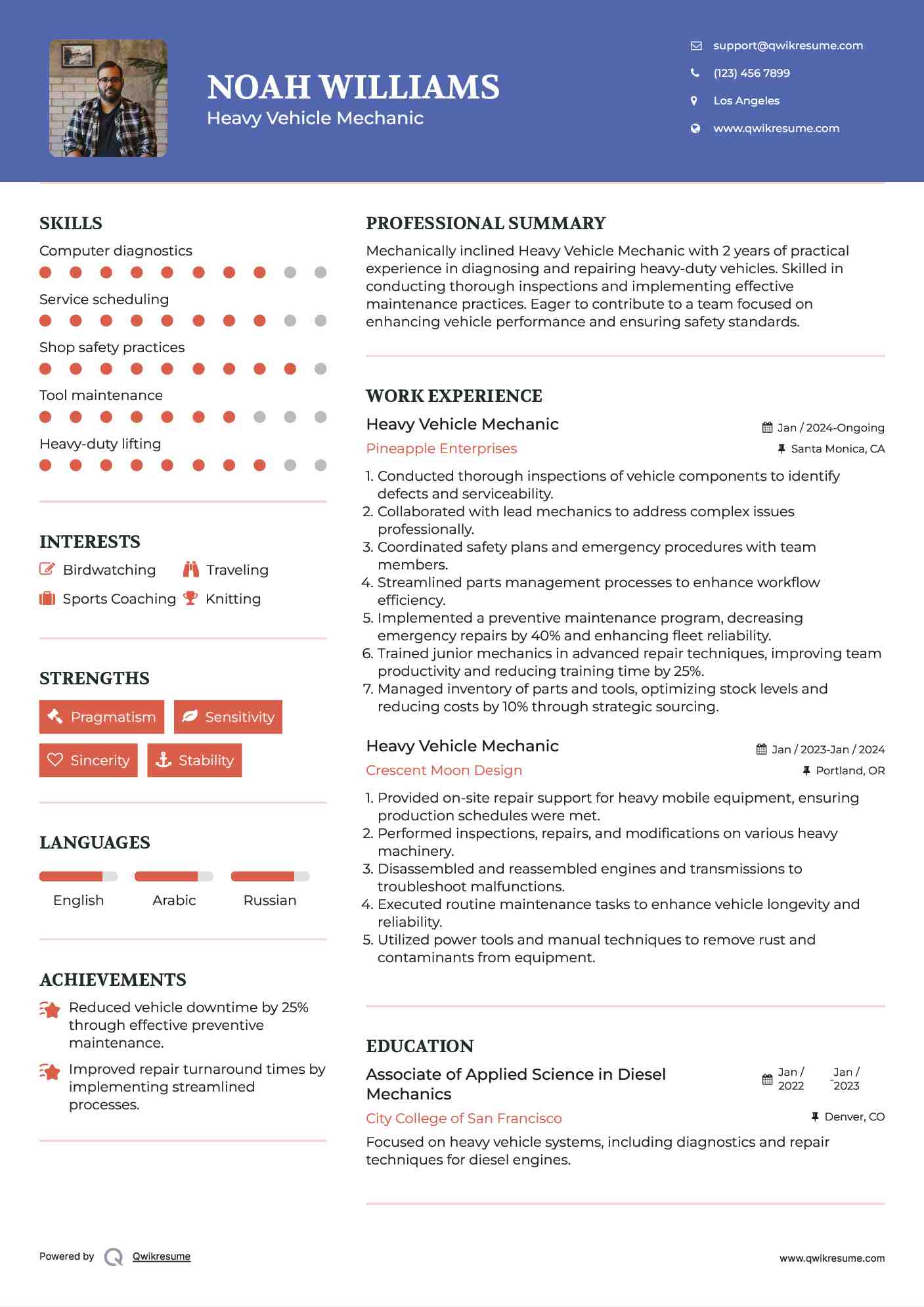 Heavy Vehicle Mechanic Resume Template