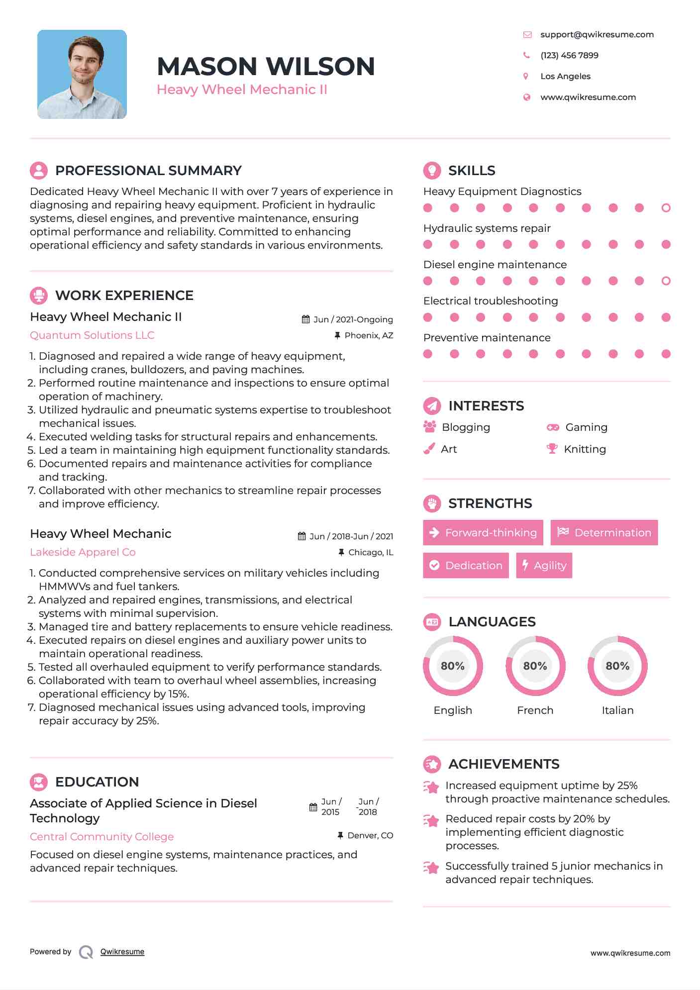 Heavy Wheel Mechanic II Resume Format