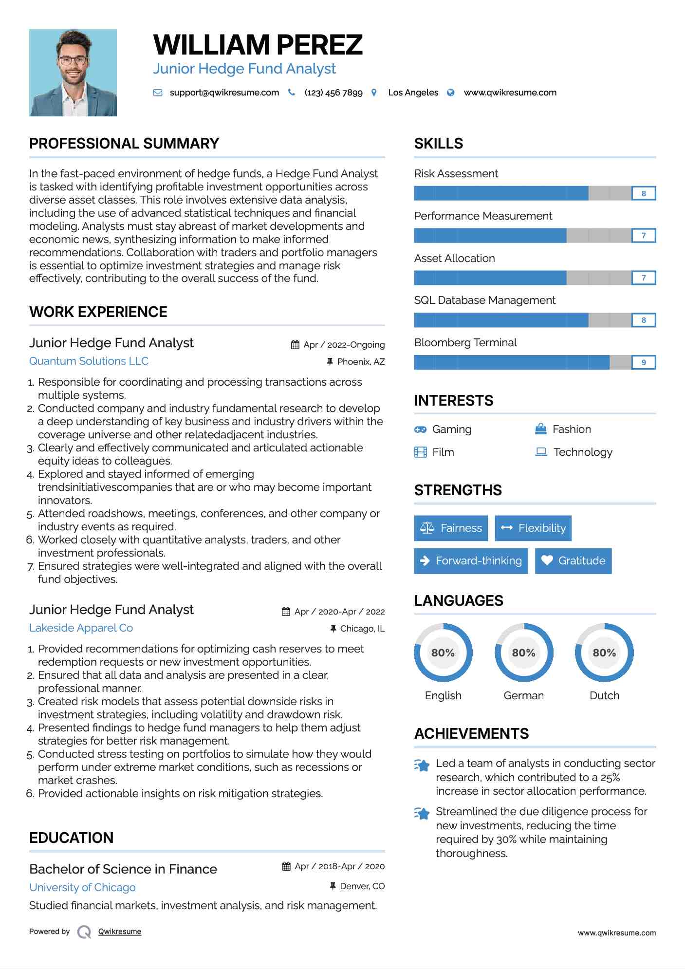 Junior Hedge Fund Analyst Resume Format