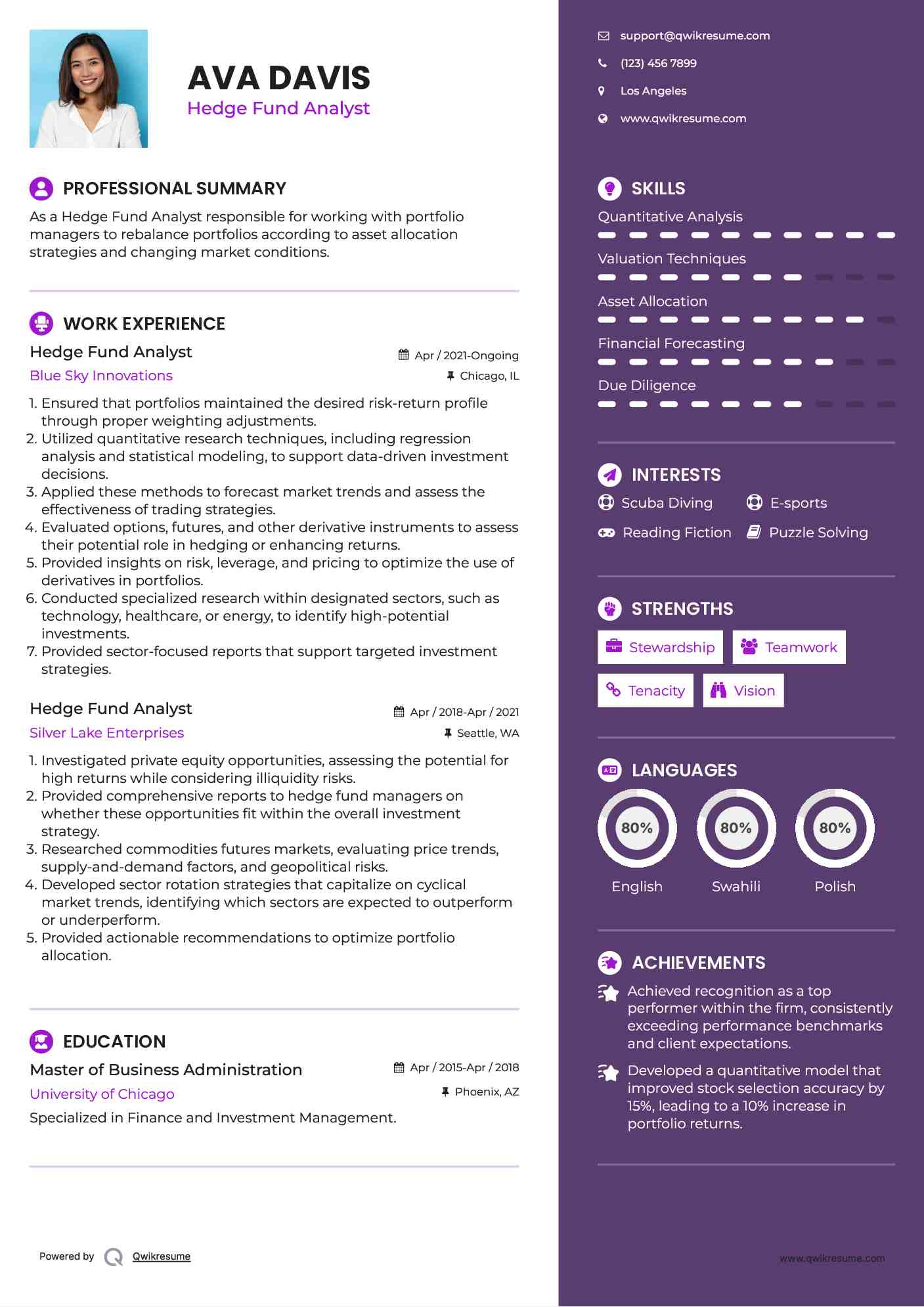 Hedge Fund Analyst Resume Format