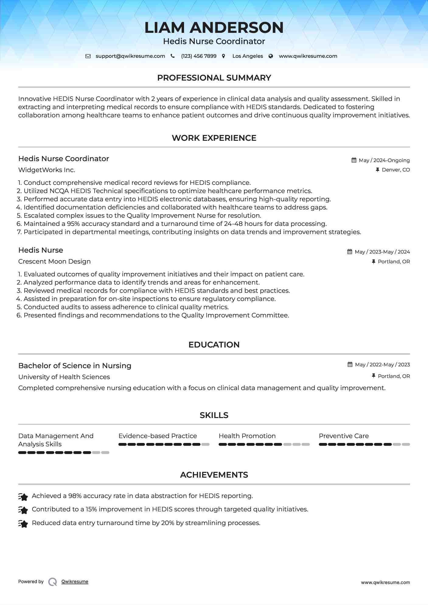 Hedis Nurse Coordinator Resume Template