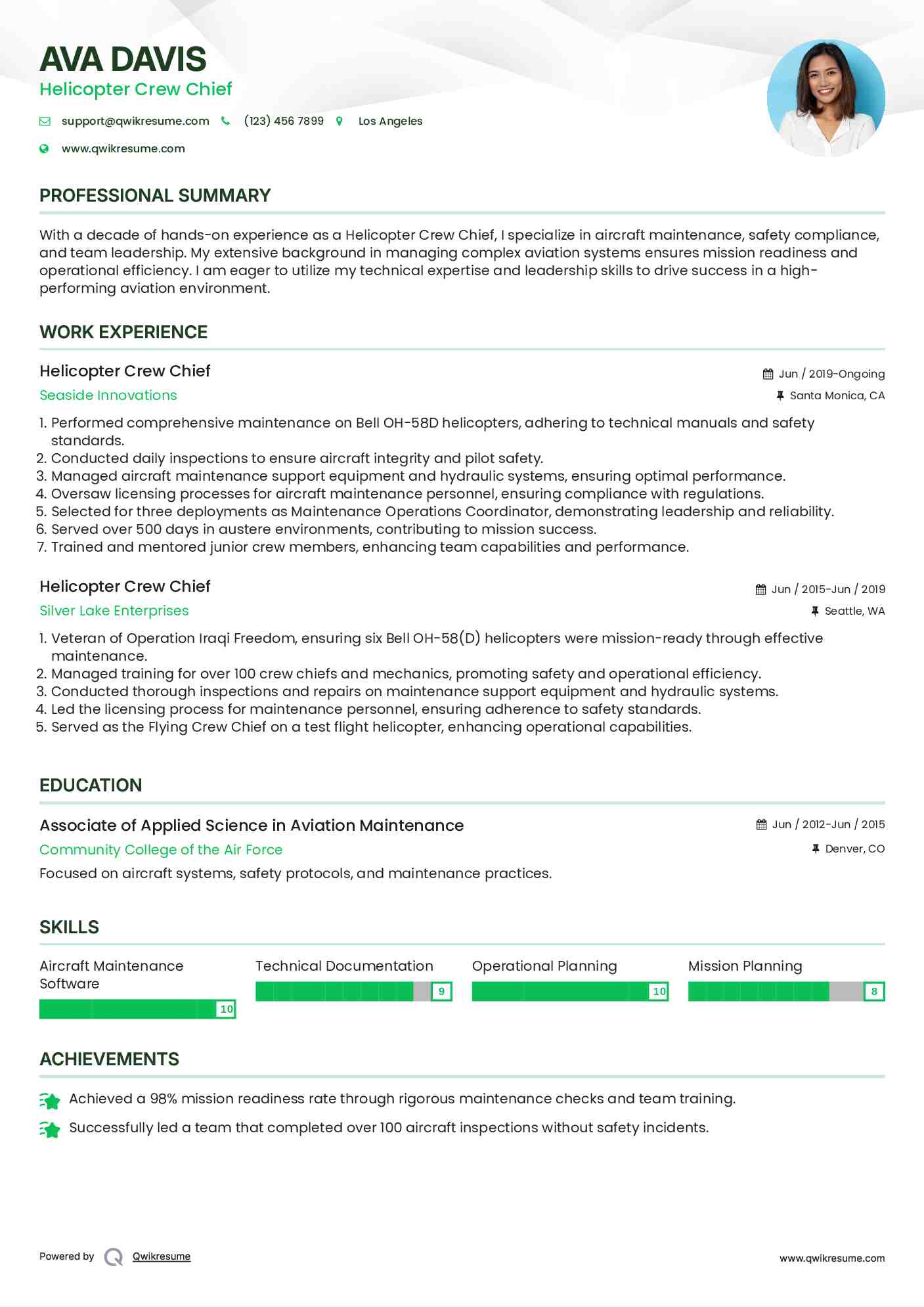 Helicopter Crew Chief Resume Model