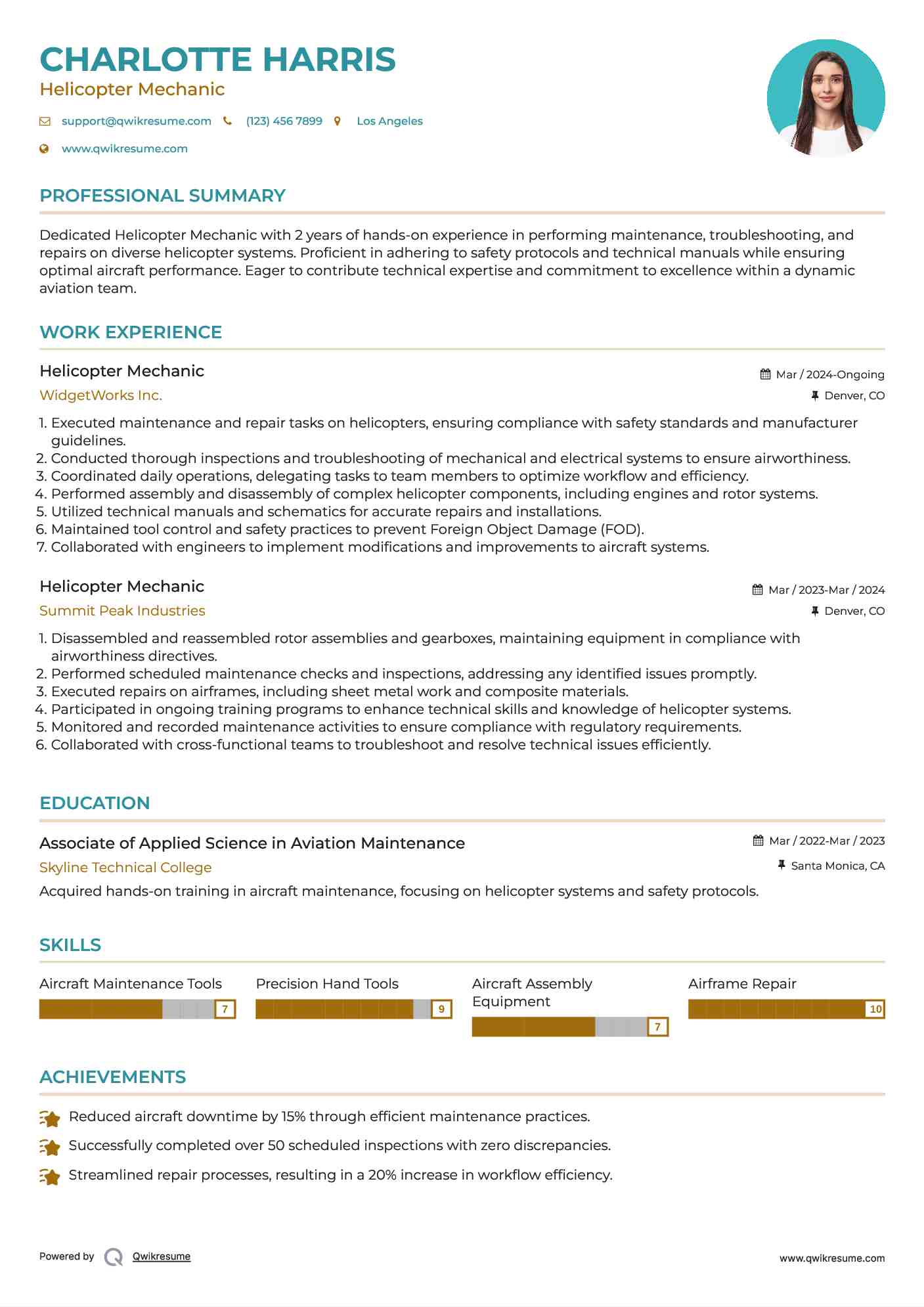 Helicopter Mechanic Resume Format