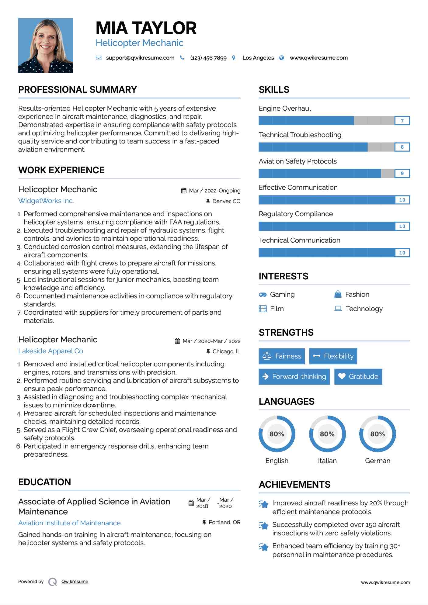 Helicopter Mechanic Resume Format